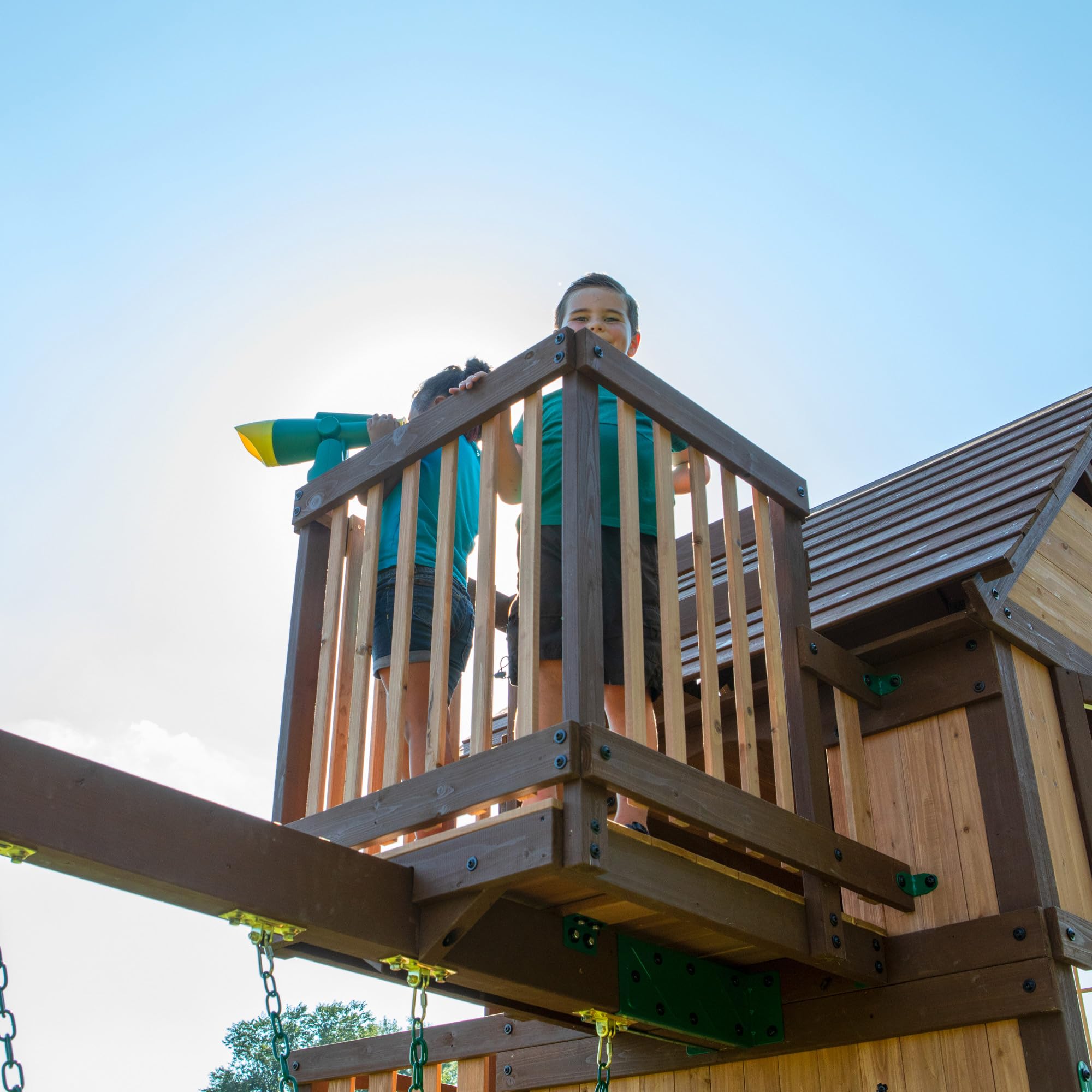 All Cedar Swing Set with Elevated Clubhouse and Dual Slides