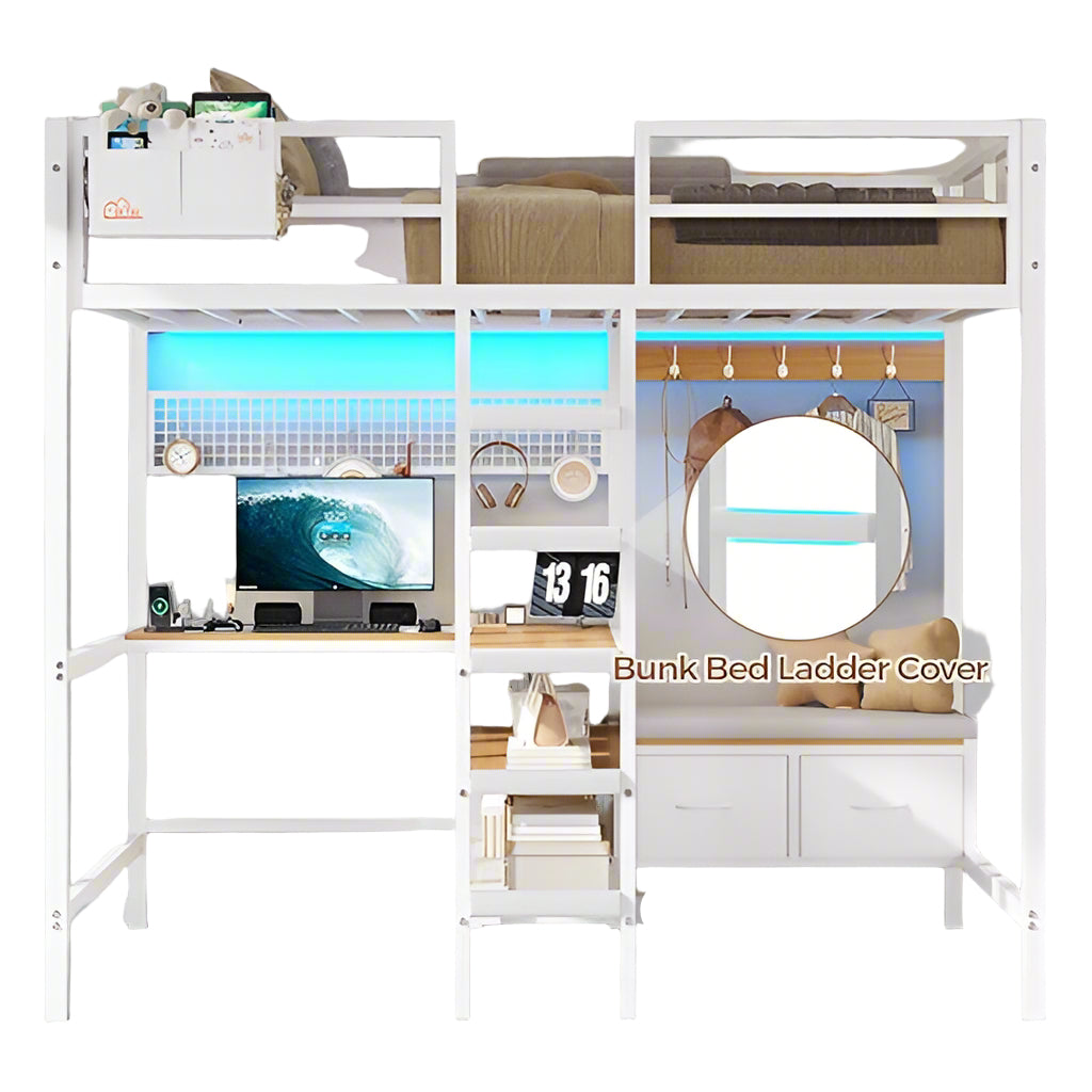 Twin Loft Bed with L-Shaped Desk, Storage Shelves and Charging Station