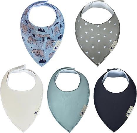 Magnetic Bandana Drool Bibs 5-pack - Magnetic Closure Baby Bibs
