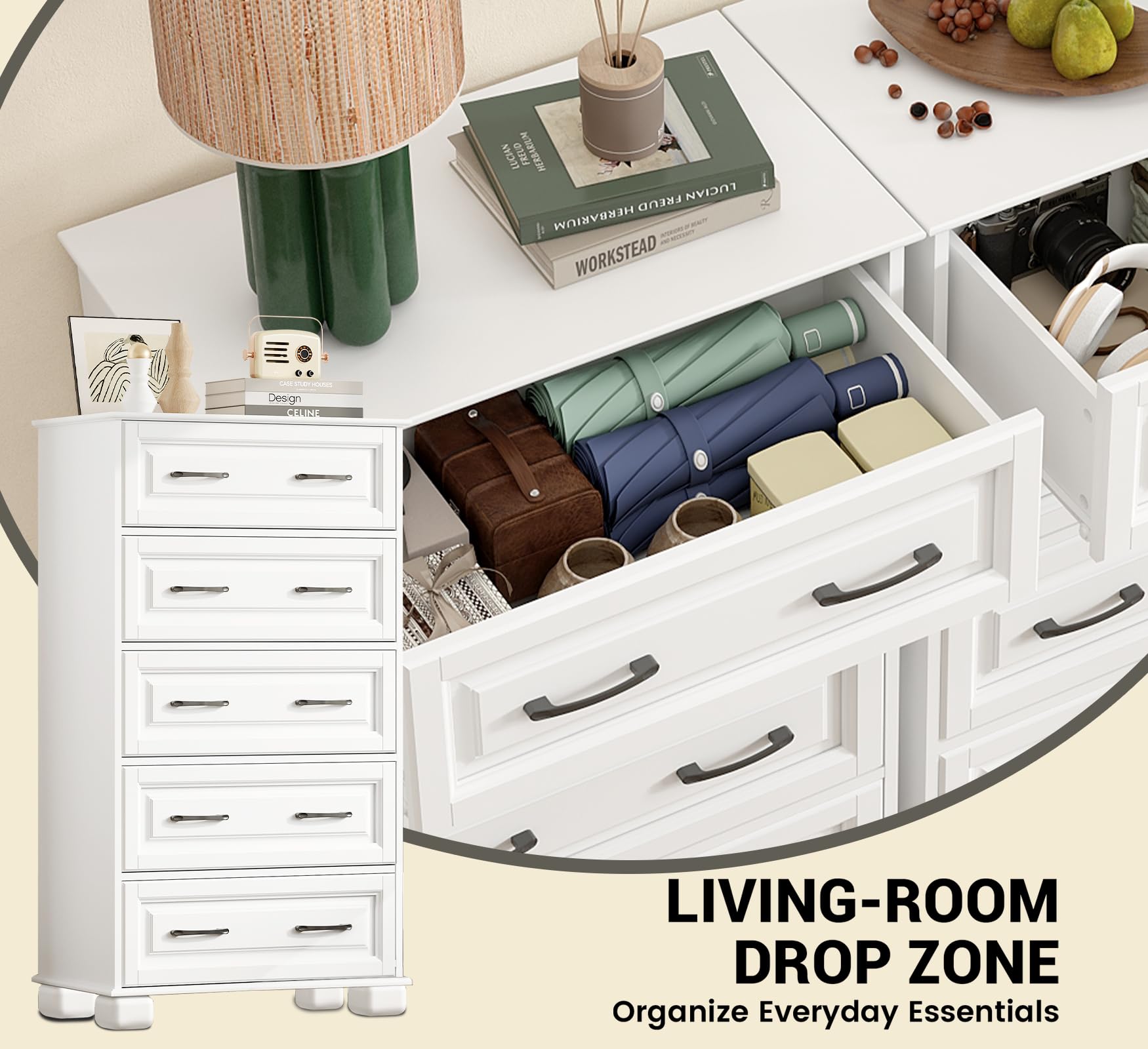 5 Drawer Wooden Dresser for Bedroom Storage