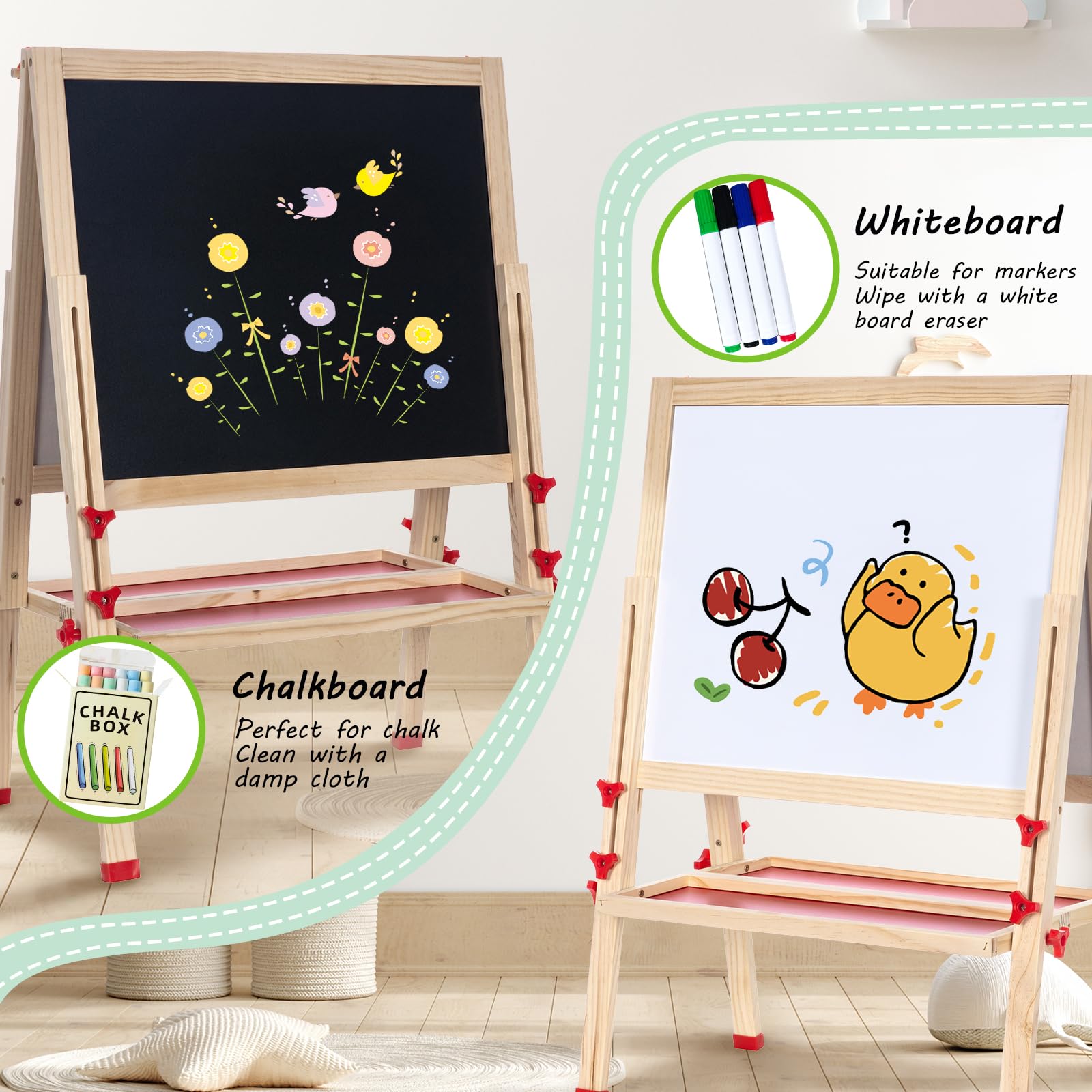 Double-Sided Kids Art Easel with Adjustable Height