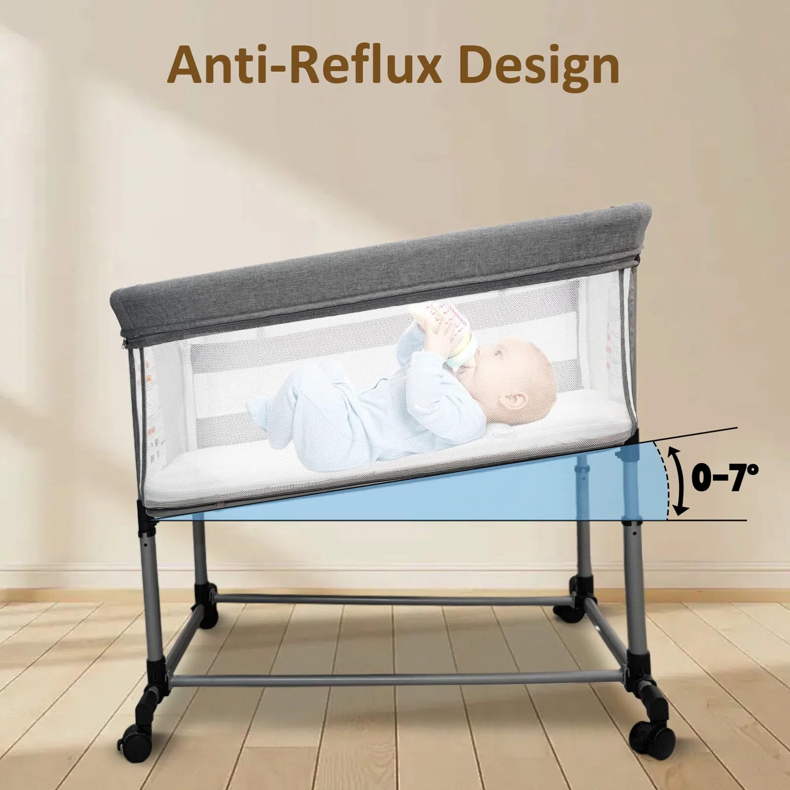 Twin Bassinet for Babies with Wheels and Adjustable Height
