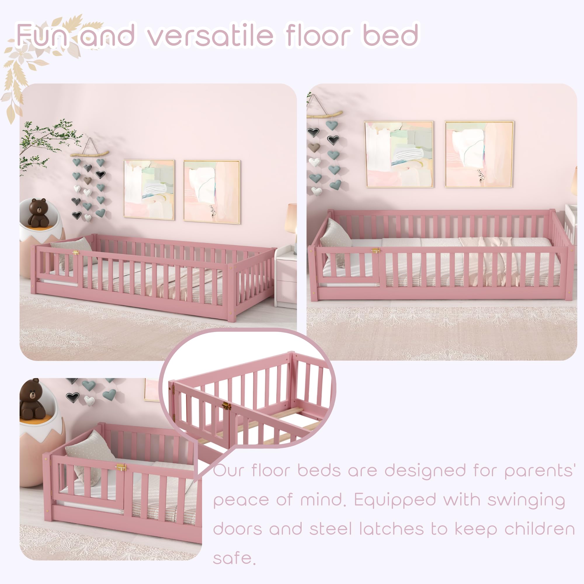 Montessori Floor Bed Twin with Fence and Door