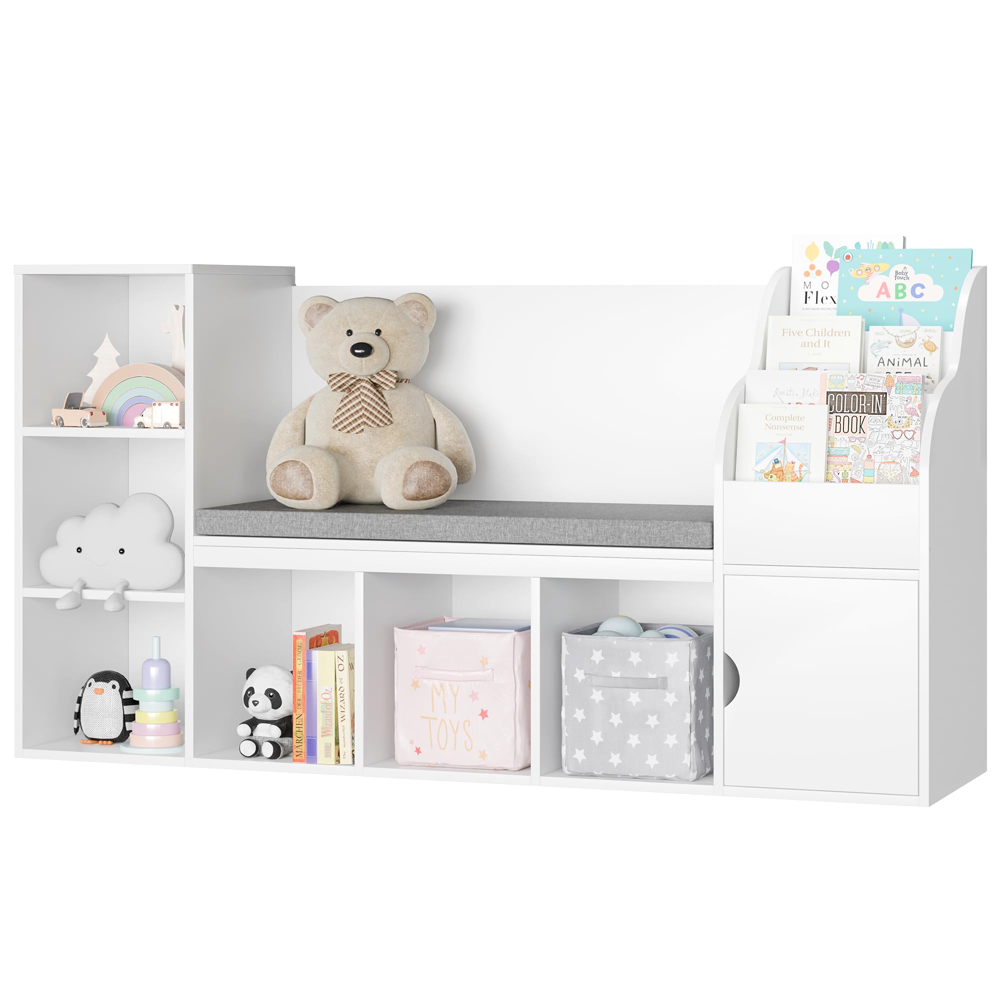 Kids Bookshelf with Reading Nook, Toddler Bookcase Bench with Seat