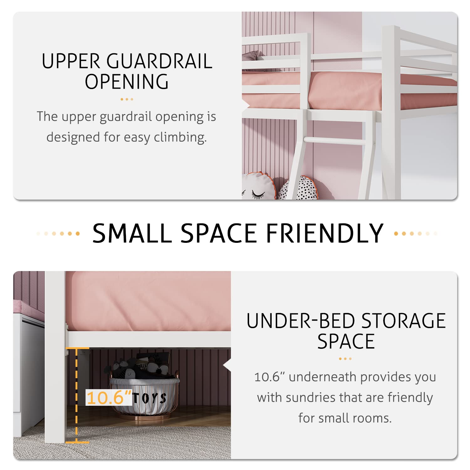 Twin Over Twin Metal Bunk Bed with Ladder