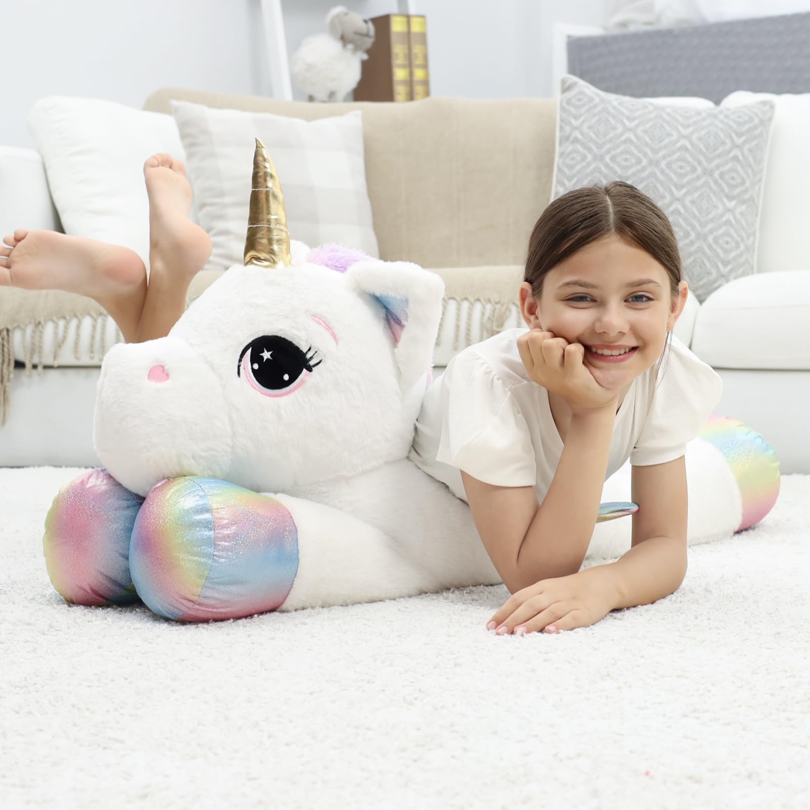44 Inch Giant Unicorn Stuffed Animal Pillow, Cute Soft Big Unicorn