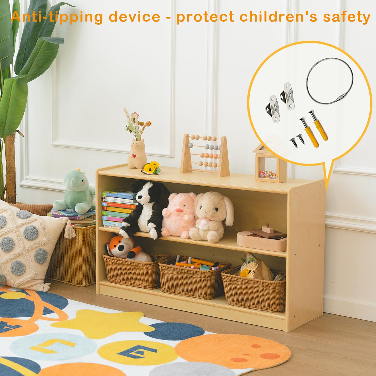 2-Tier Wooden Montessori Bookshelf and Toy Storage Organizer