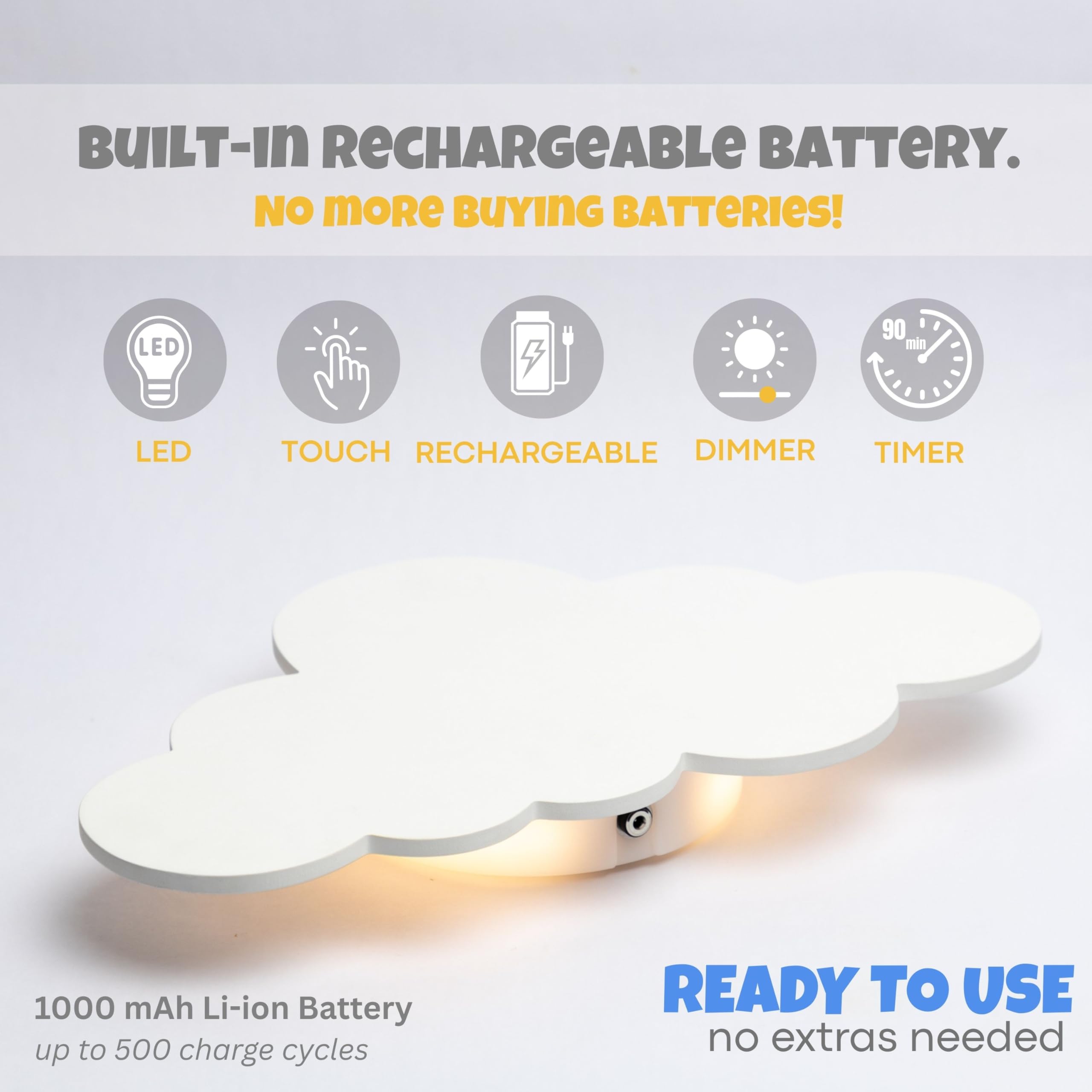Rechargeable Cloud Night Light with Dimmable LED and Star Decals