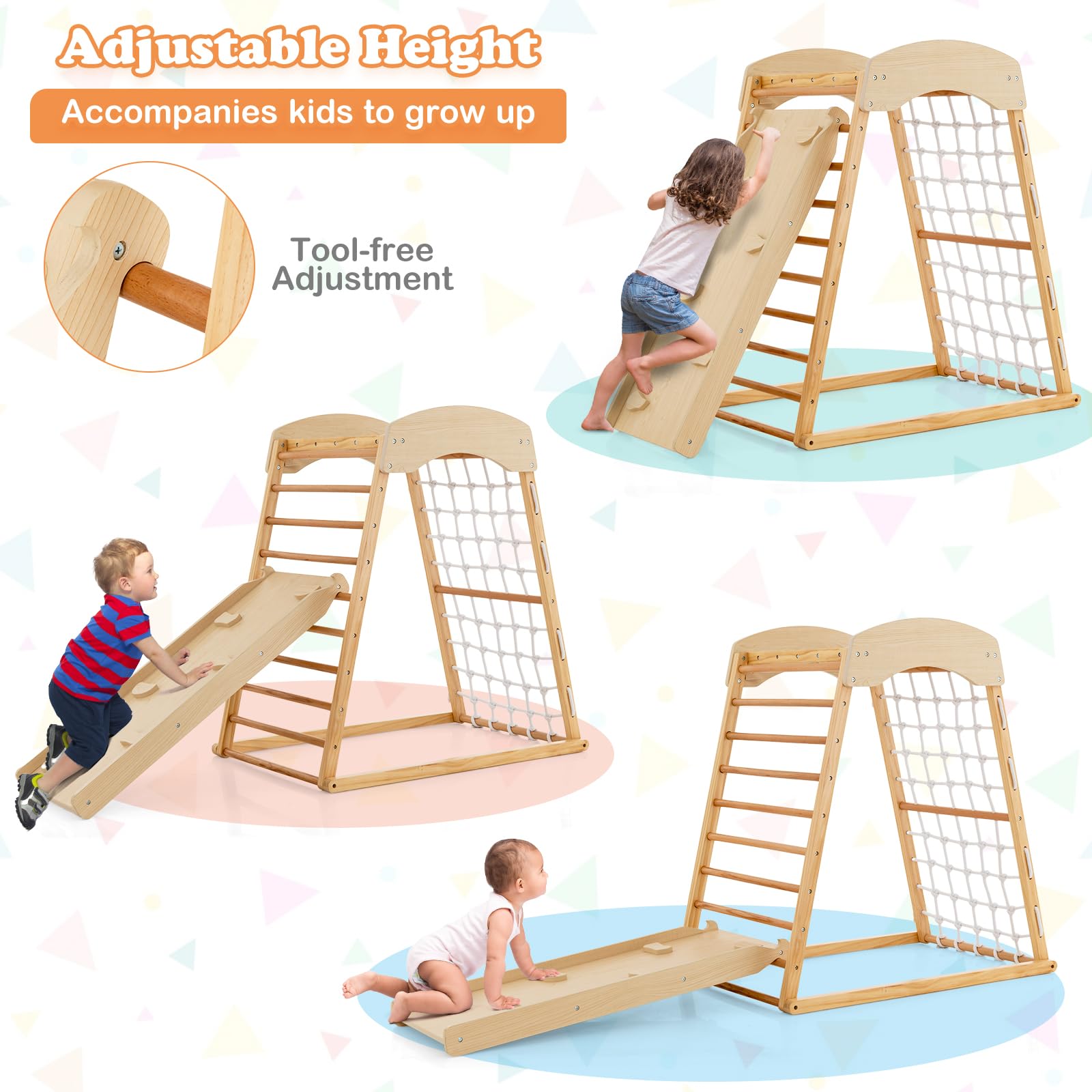 6-in-1 Indoor Wooden Climbing Gym for Toddlers