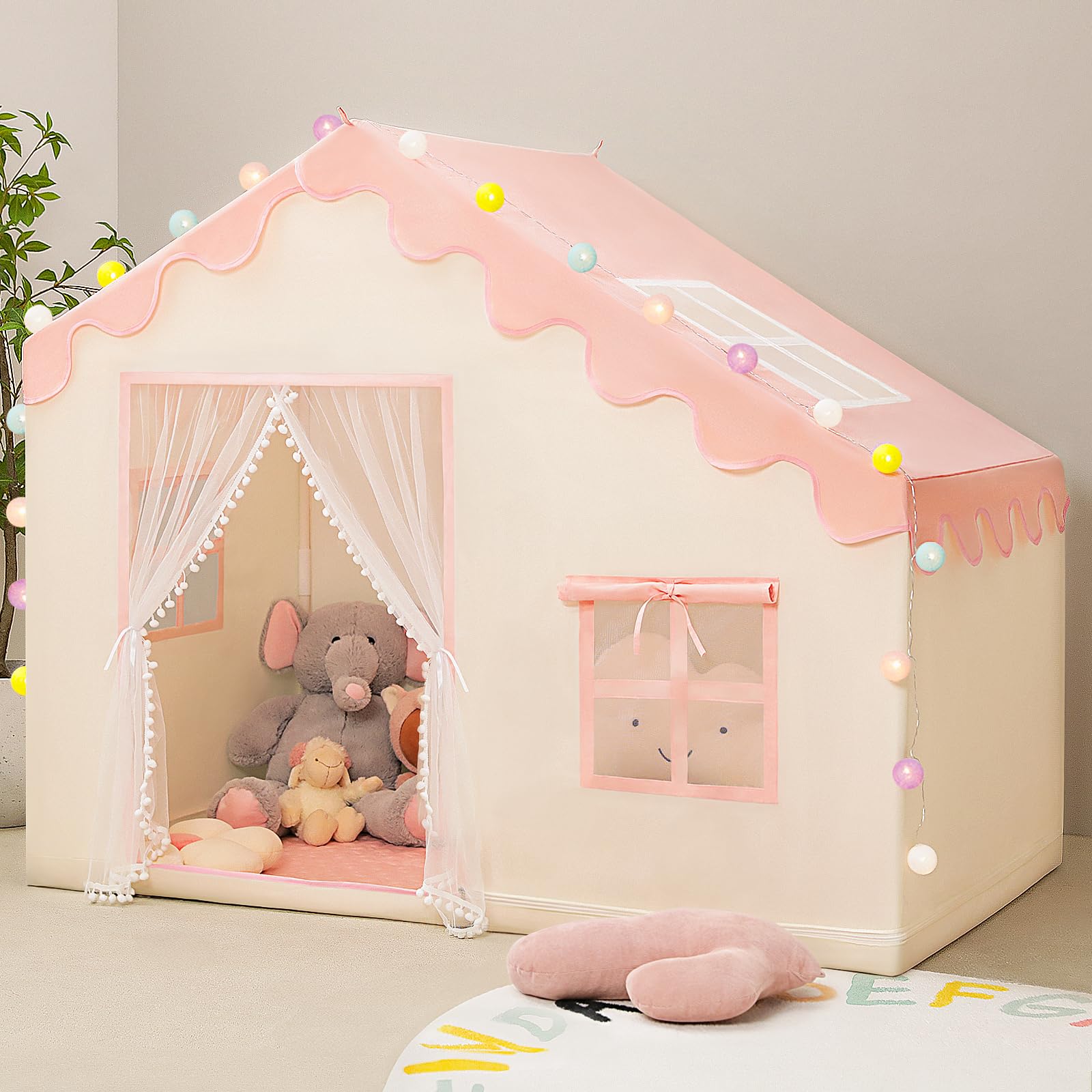Kids Play Tent with Mat and Ball Lights