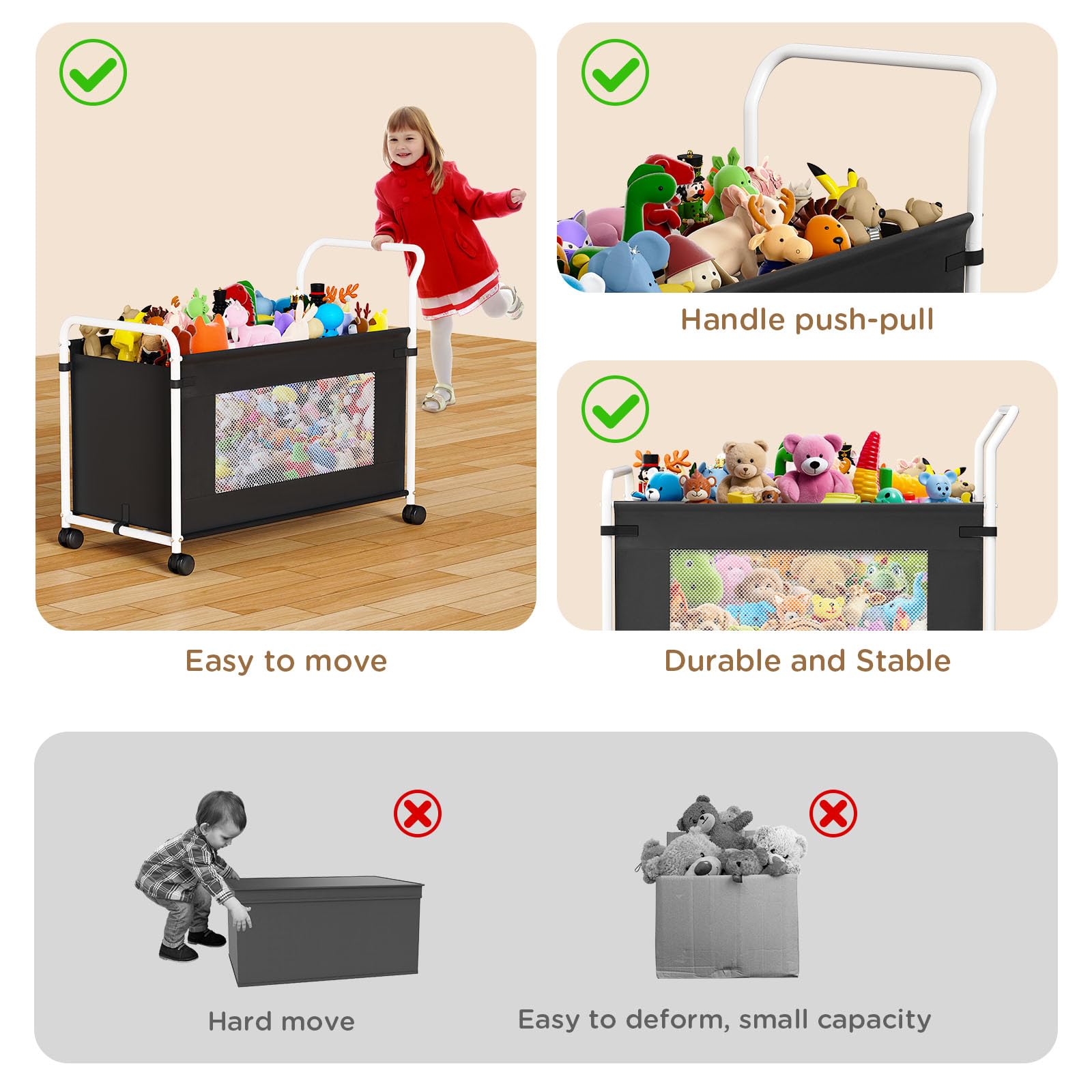Extra Large Toy Box with 360° Rotating Wheels