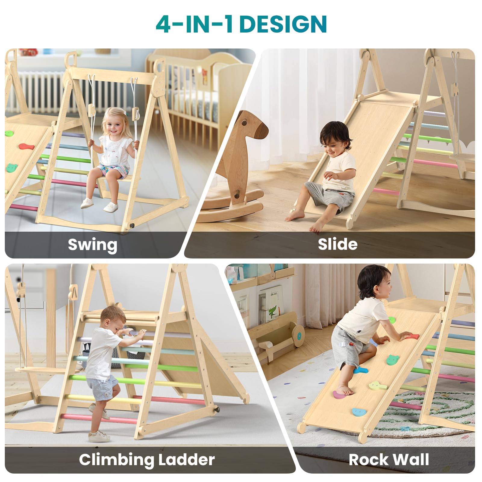 4-in-1 Indoor Jungle Gym with Swing and Slide