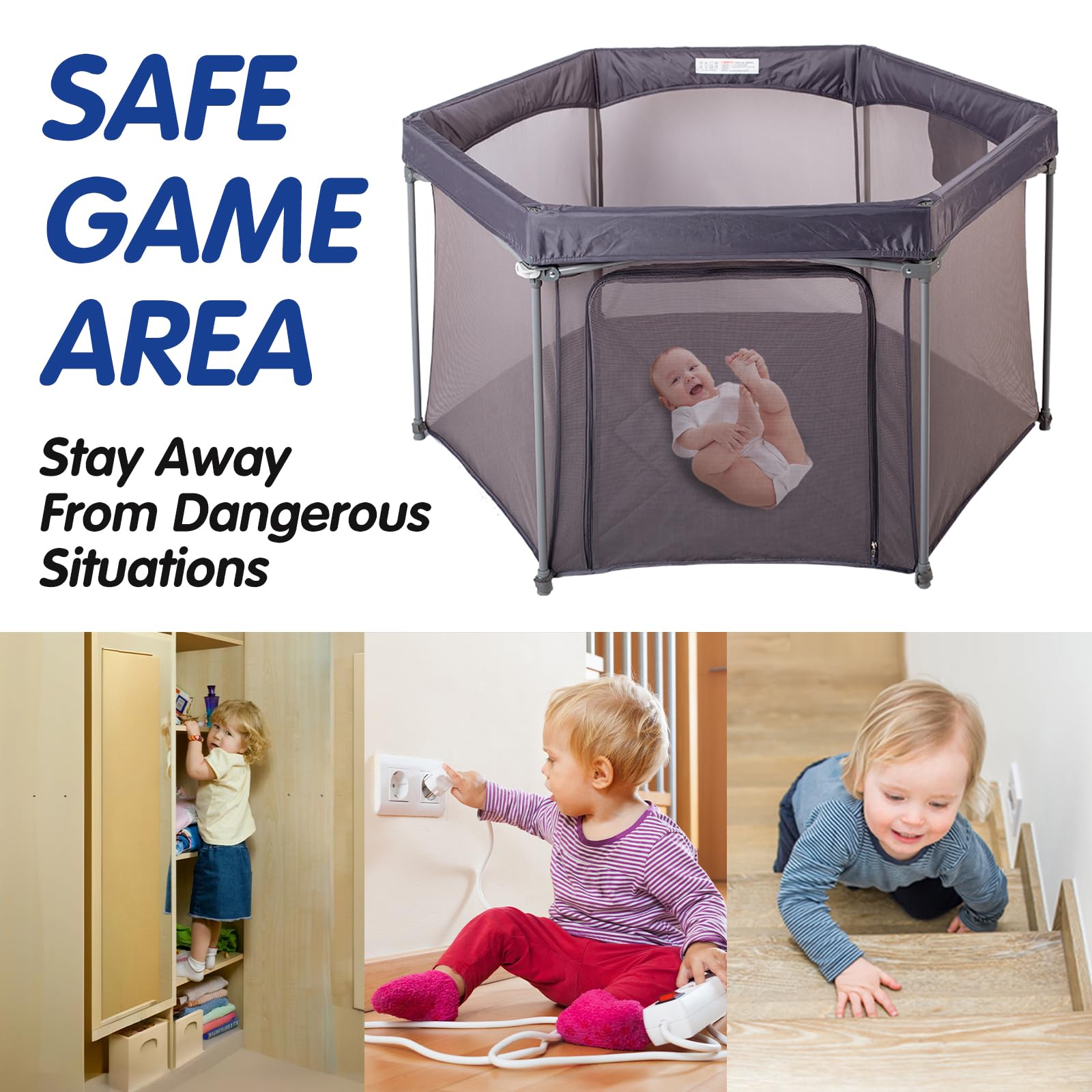 Baby Playpen with Breathable Mesh - Portable Foldable Play Yard