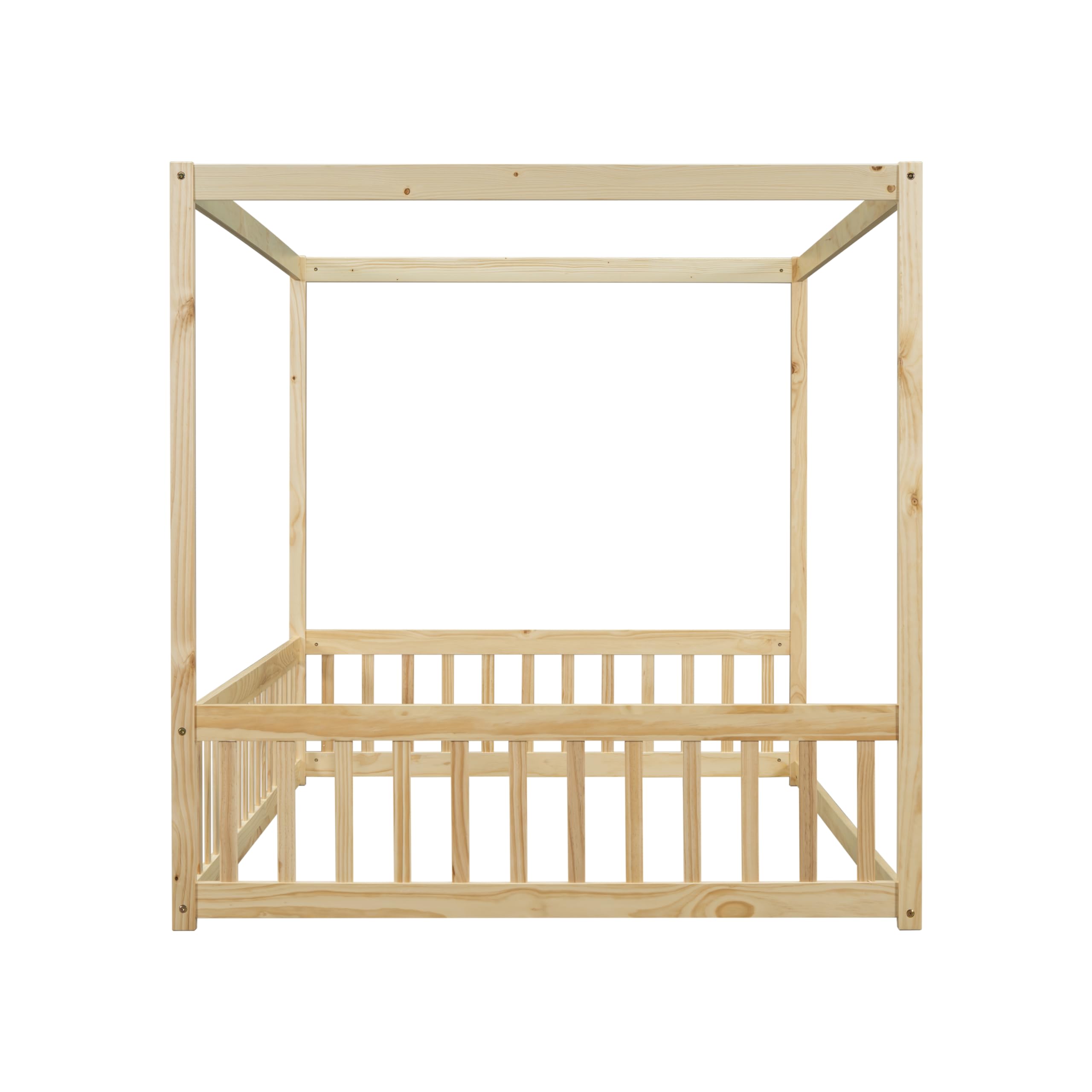 Full Size Canopy Bed Frame with Guardrails for Kids,Floor Bed Full