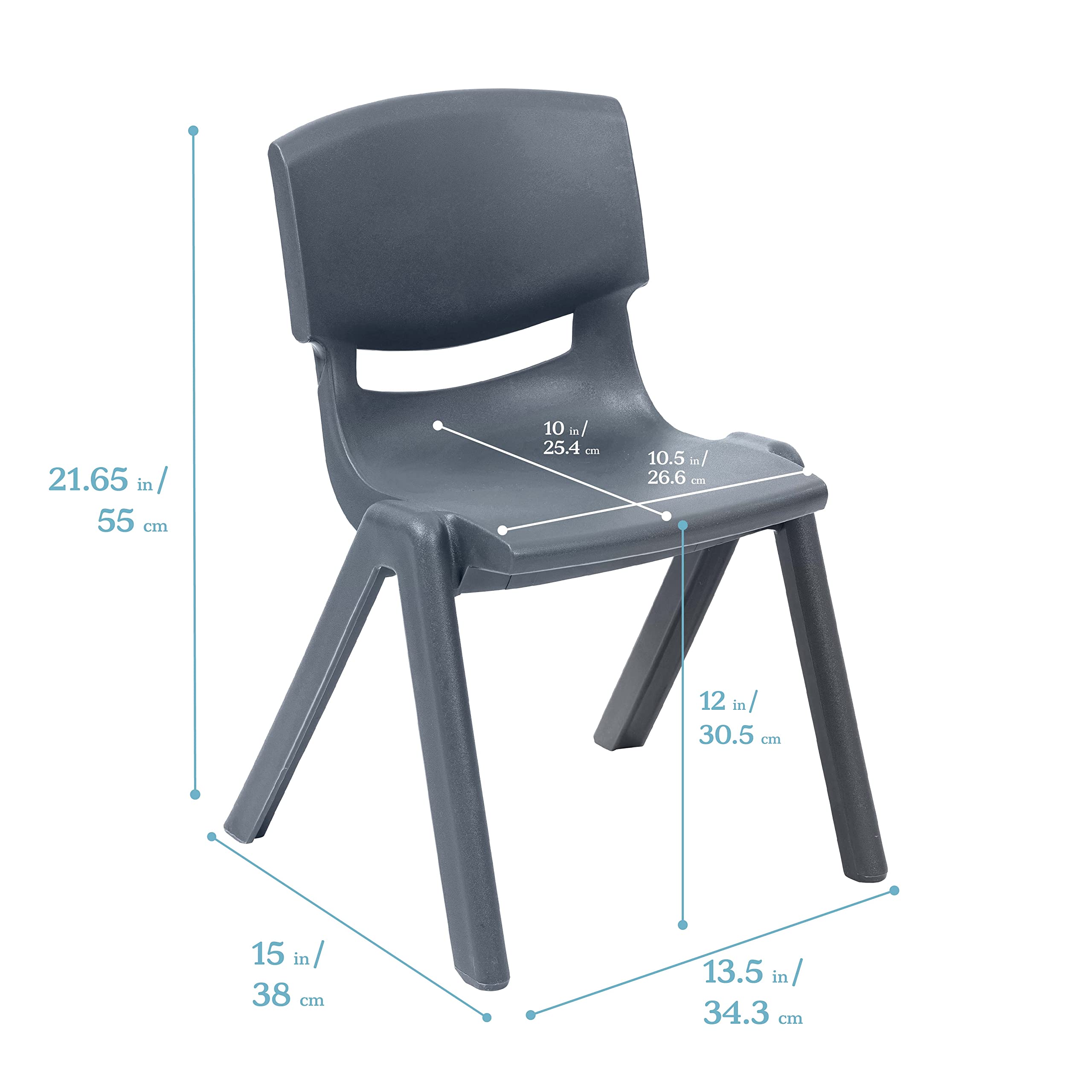 12 Inch Plastic School Stack Chair - Grey 4-Pack