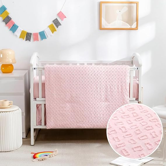 3 Piece Bedding Set for Boy Girls, Jacquard Tufted Geometric Crib Set