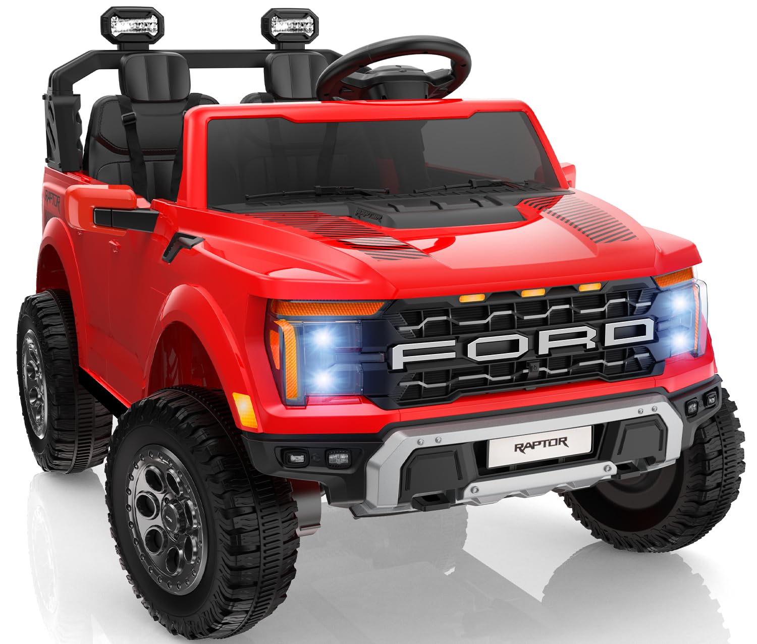 4V 2 Seater Ride on Toys for Kids, Licensed Ford F-150 Raptor Kids Electric Vehicles