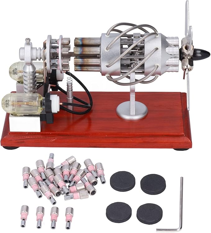 Hot Air Stirling Engine Motor Model Educational Toy Electricity Generator 16 Cylinder