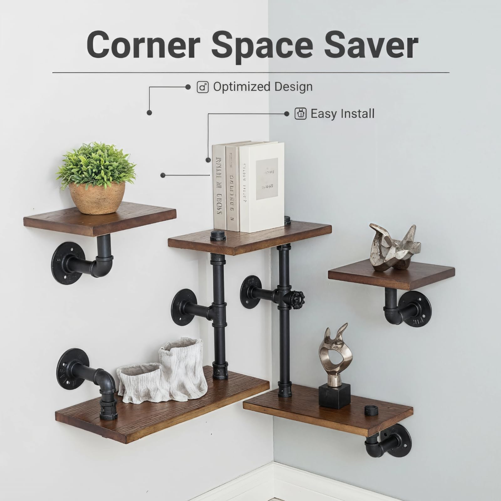 Industrial Wood Ladder Pipe Wall Shelves