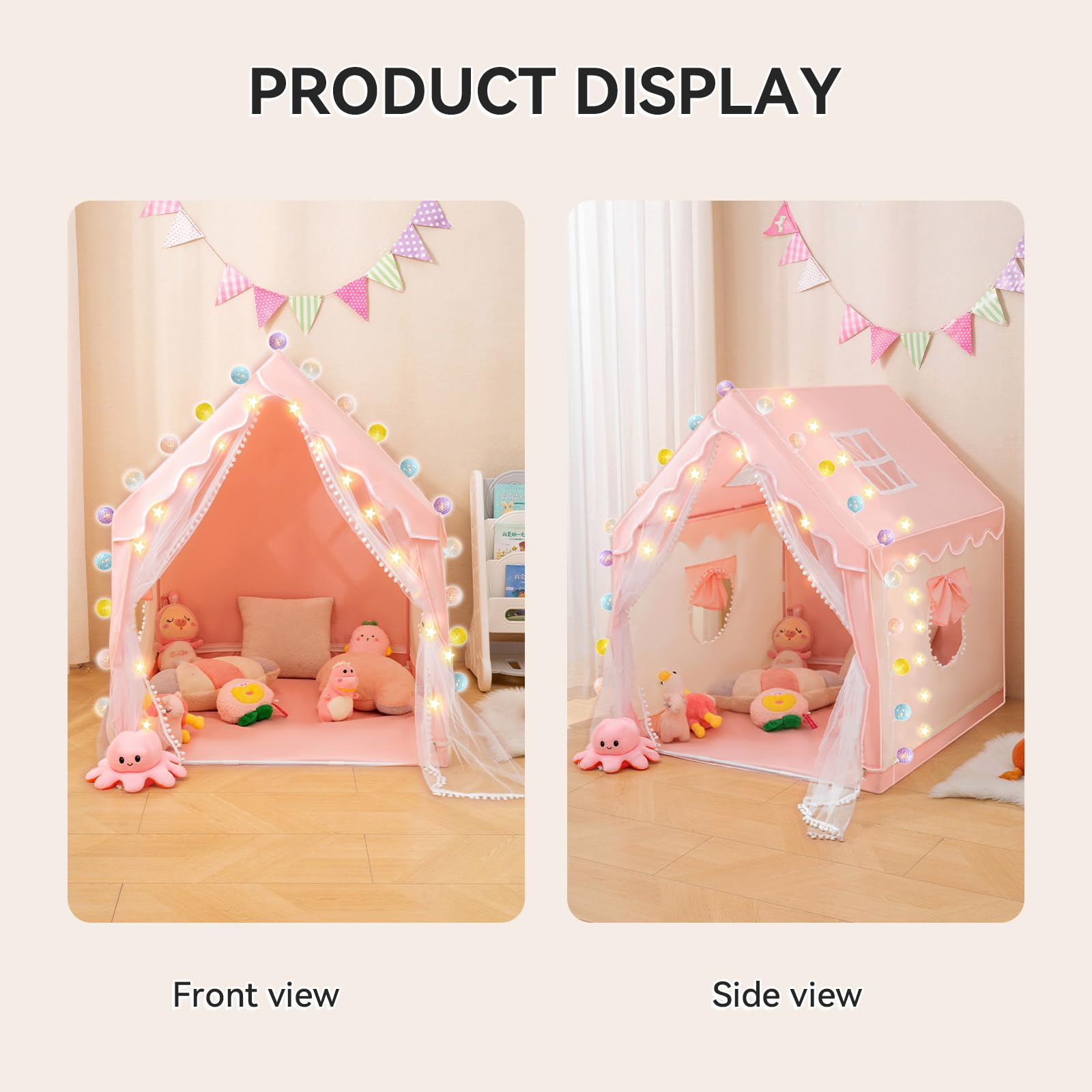 Princess Play Tent for Kids with Ball Lights- Pink Fantasy Castle Playhouse Indoor & Outdoor, Easy Setup & Foldable, Durable Toddler Toy Gift for Girls Ages 3-8 47x 51x 39 inches