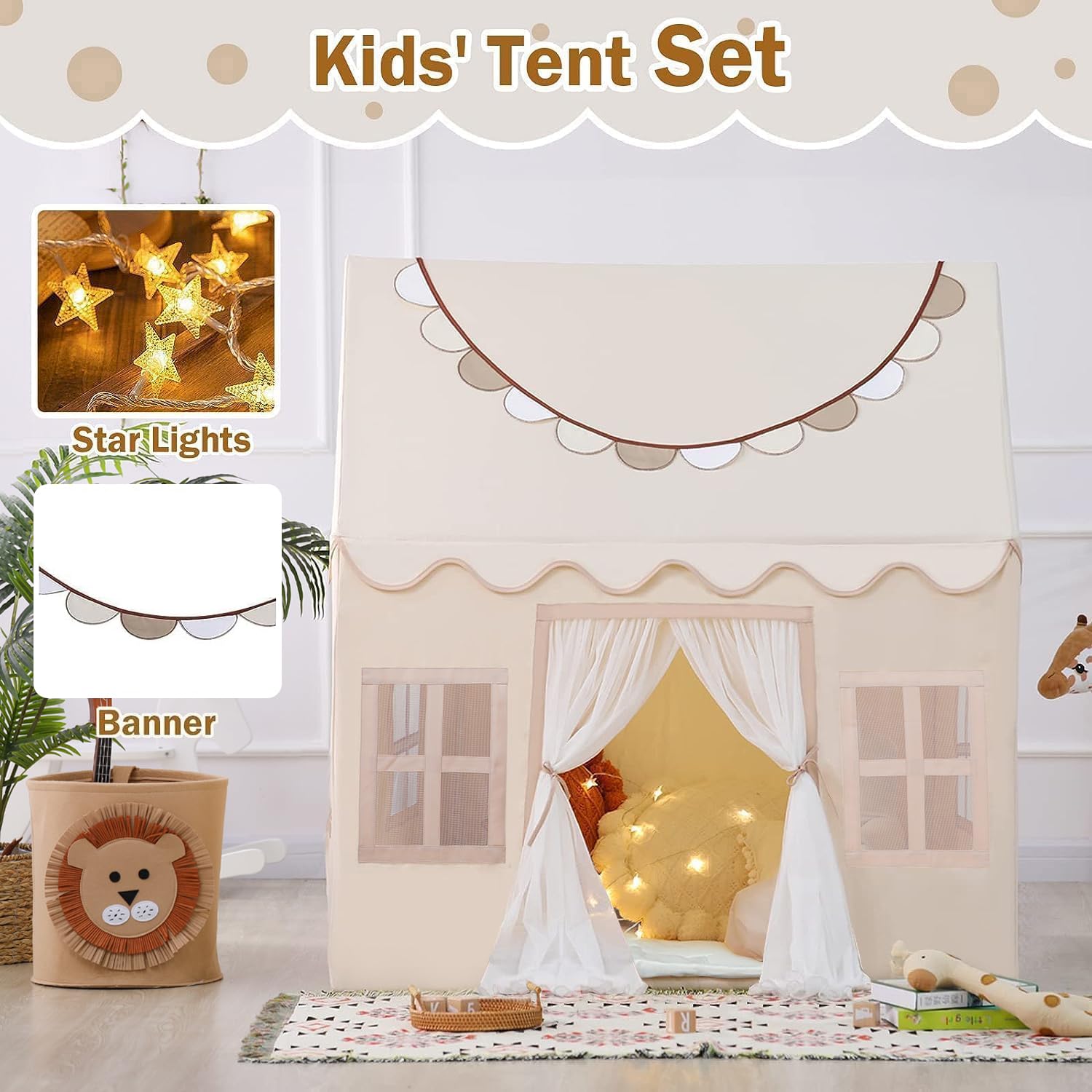 Play Tent for Kids with Star Lights & Banners, Kids Tent Indoor