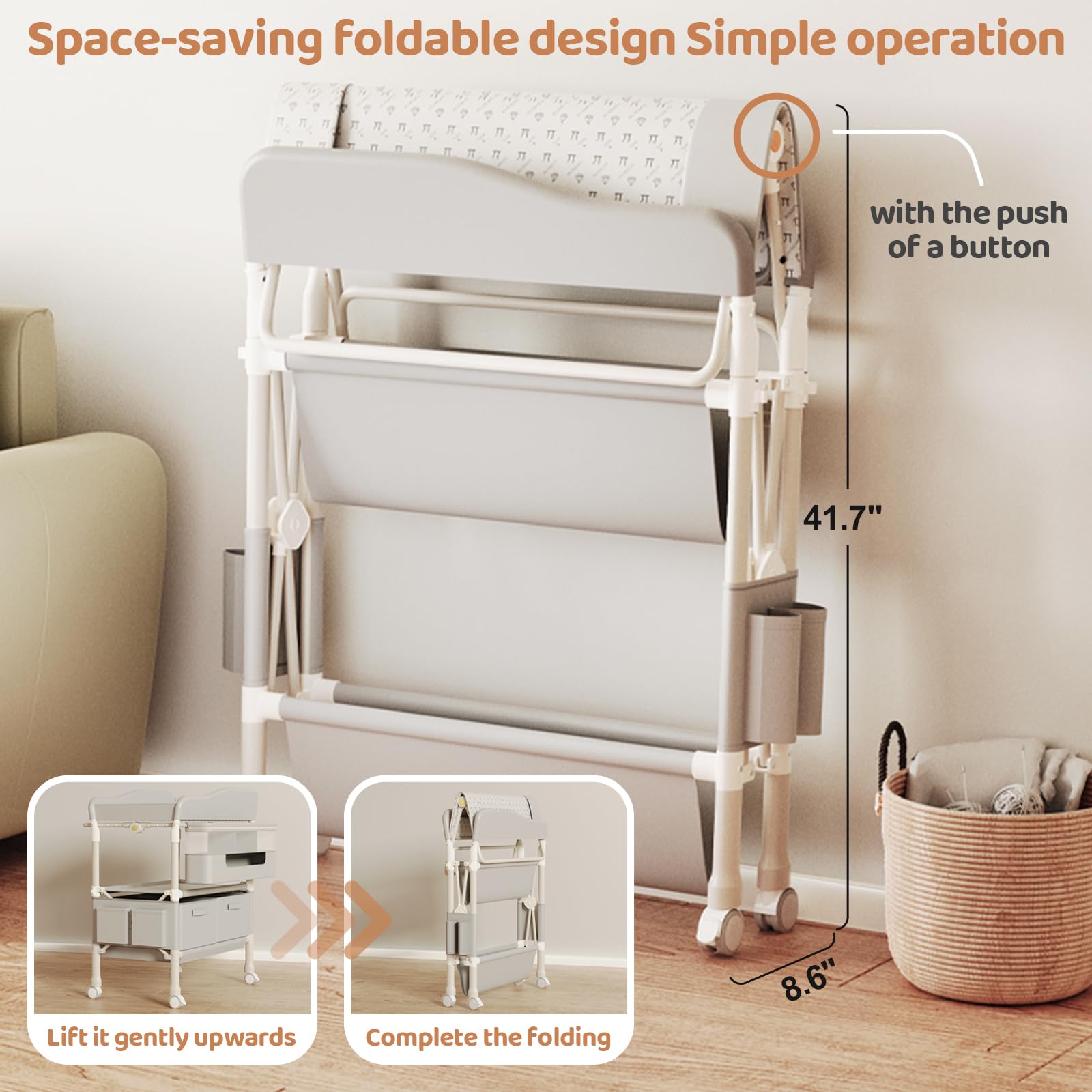 Folding Baby Changing Table with Adjustable Height