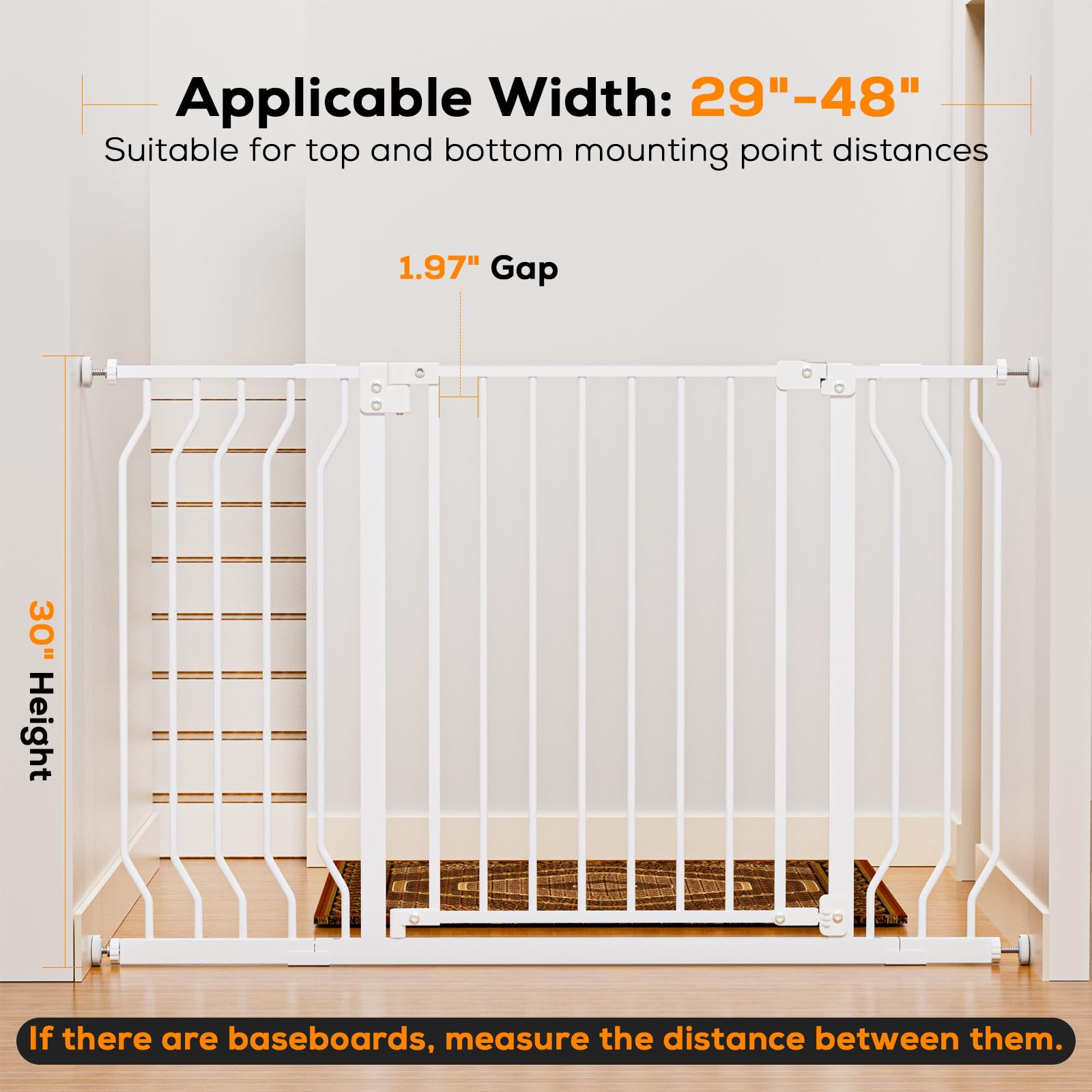 Metal Safety Gate with Auto-Close for Stairs and Doorways - 29-48 Inches