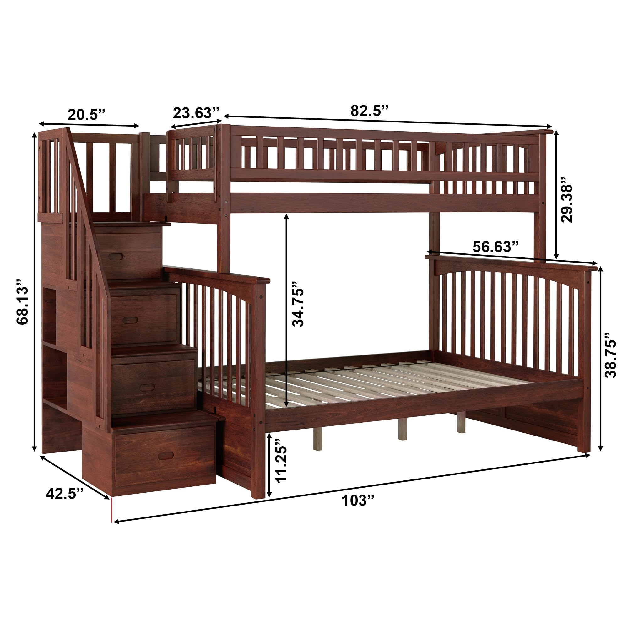 Twin Over Full Staircase Bunk Bed with USB Charging Station
