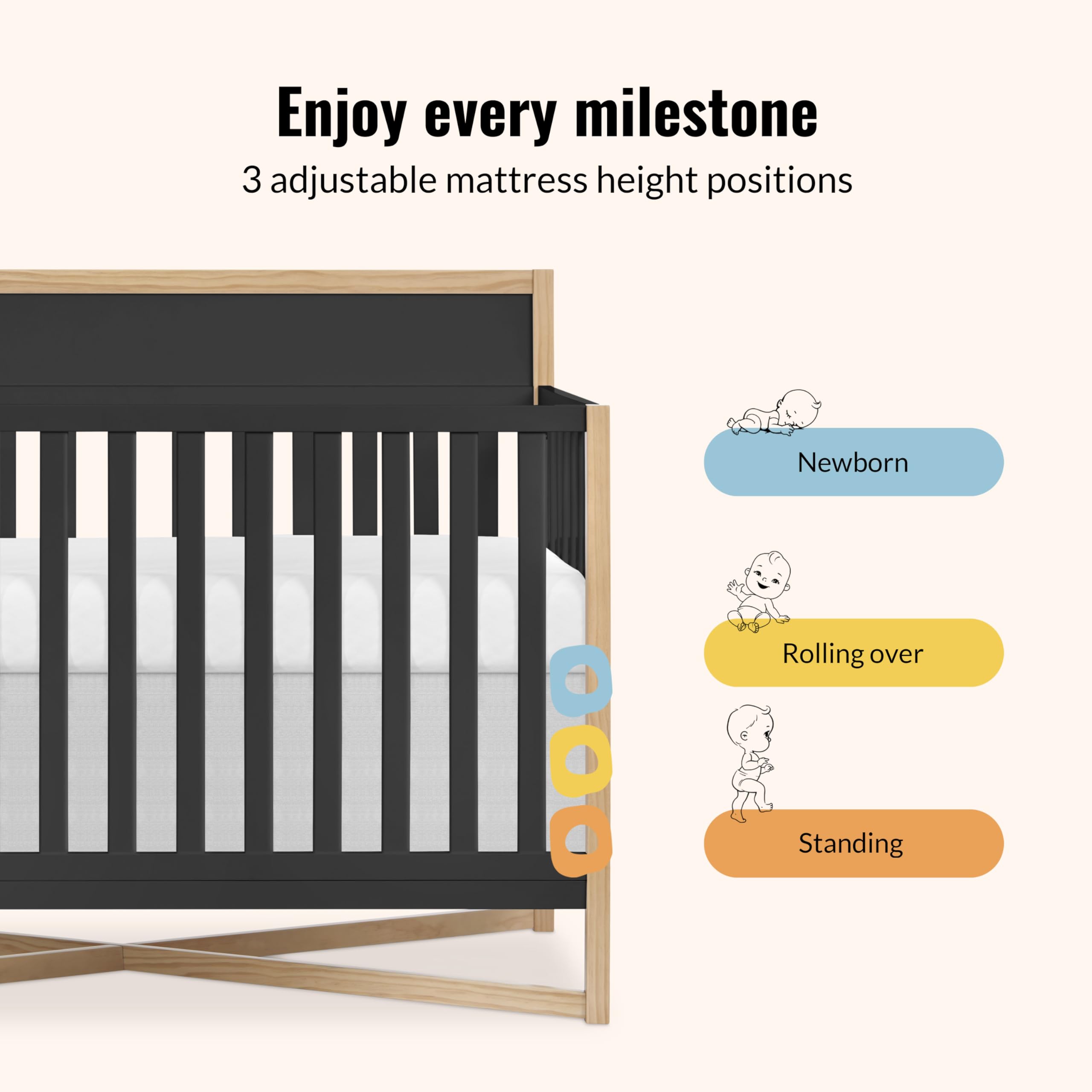 5-in-1 Convertible Full-Size Baby Crib with Adjustable Mattress Heights