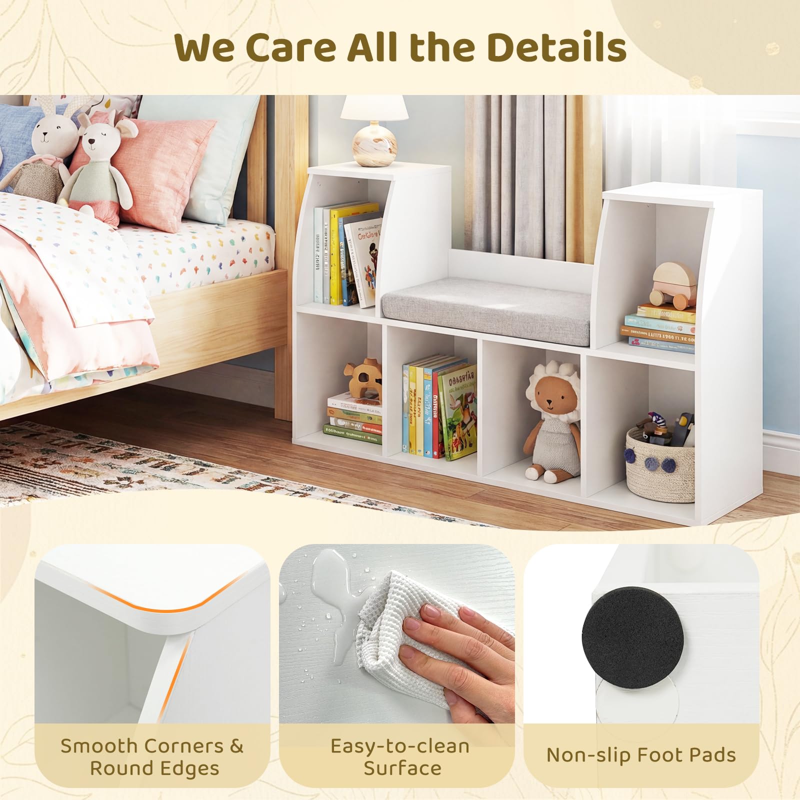 Kids Bookshelf with Reading Nook and Storage Bench