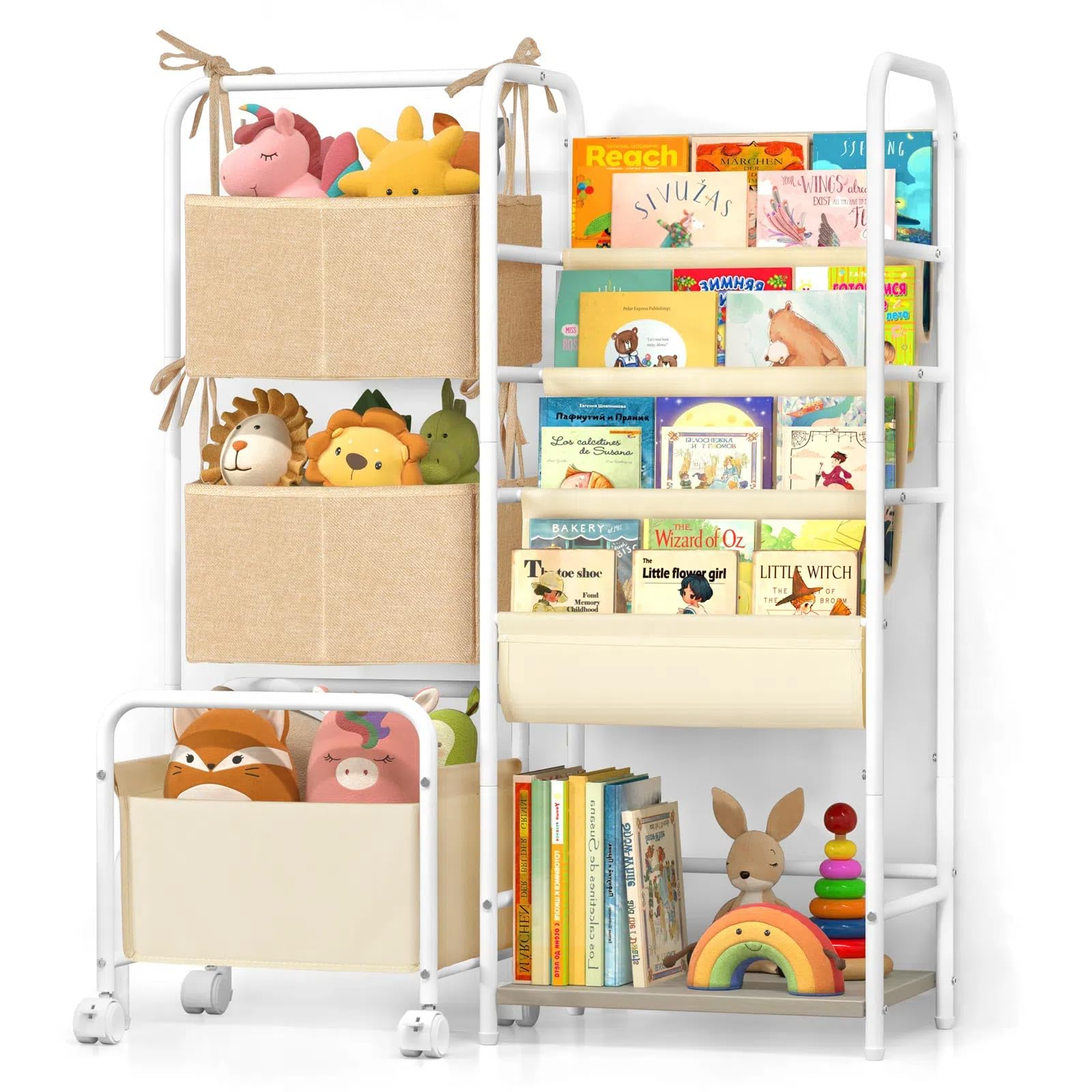 Bookshelf and Toy Storage, Montessori Bookshelf, 4-Tier Baby