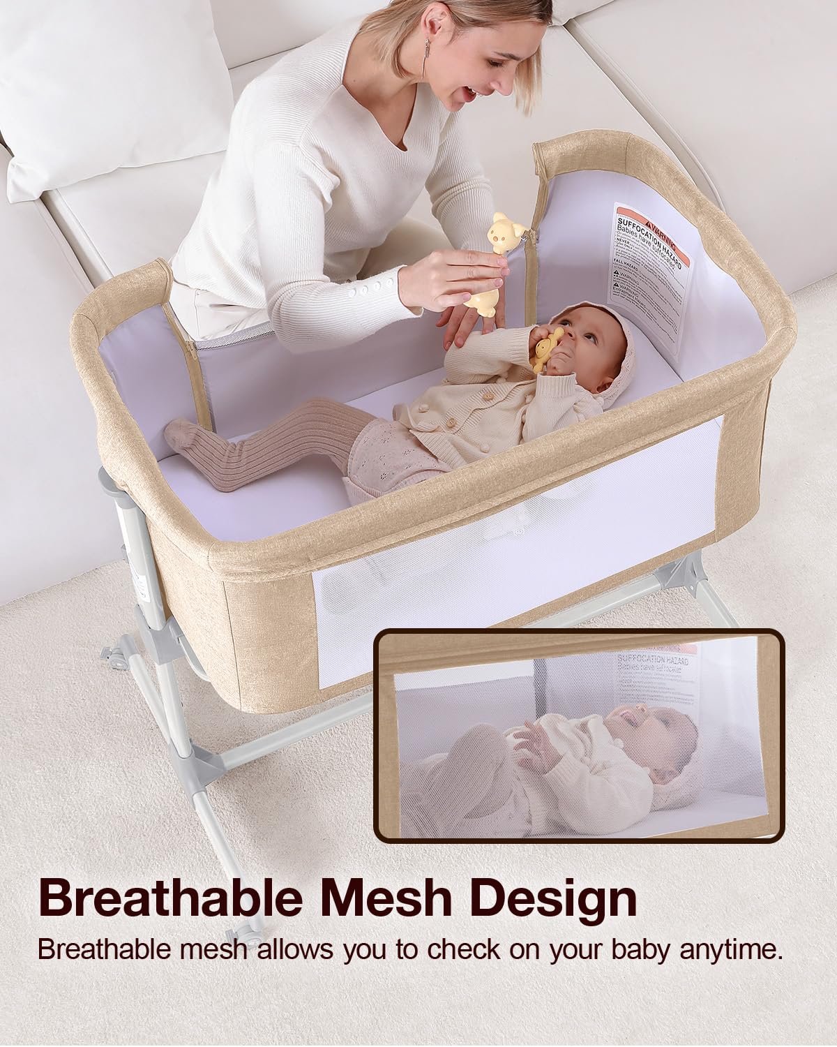 3-in-1 Bedside Bassinet with Adjustable Height