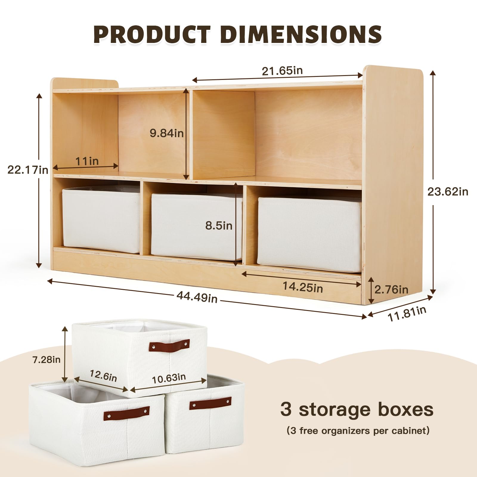 Wooden Toy Storage Organizer with Bookshelf - 5 Section Cabinet for Kids Room