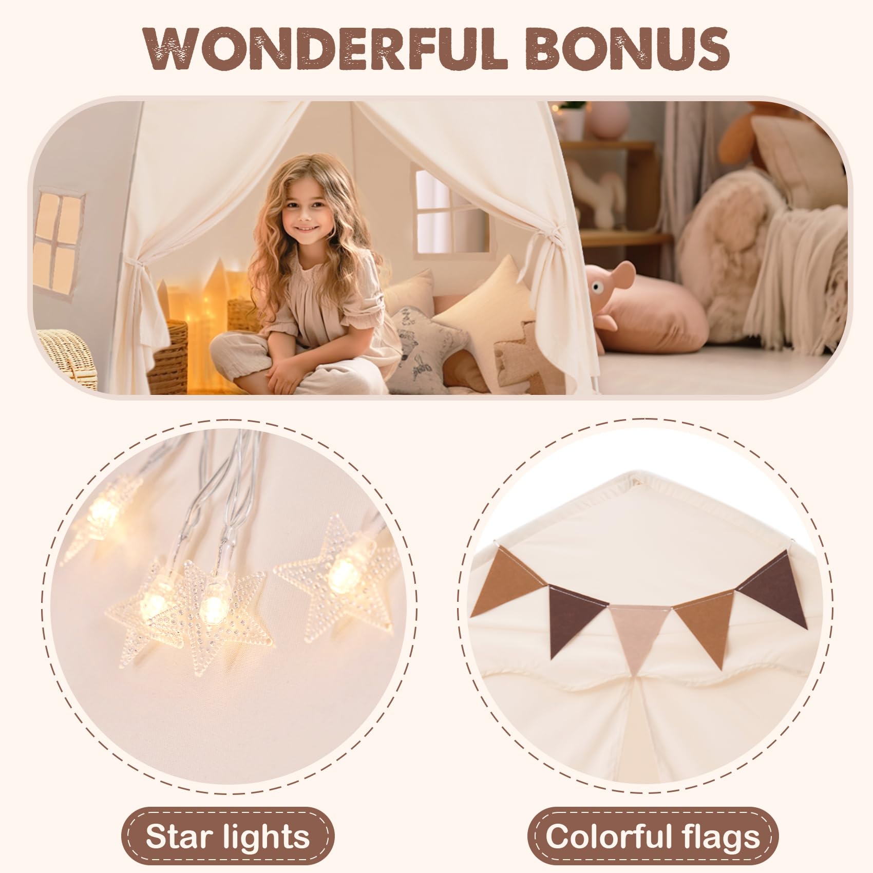 Kids Play Tent Dome Playhouse with Lights and Flags