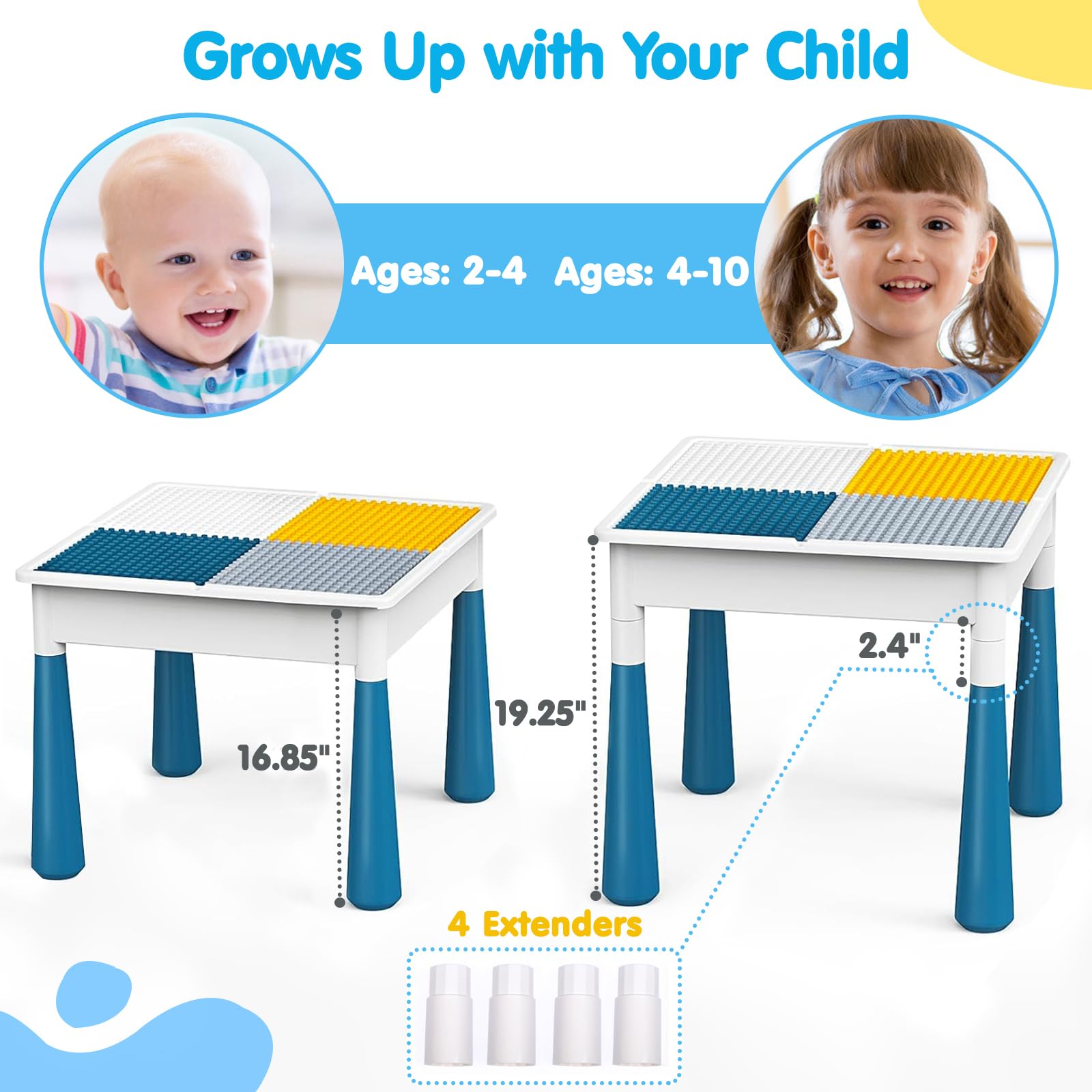Kids Activity Table with Building Blocks and Chairs Set