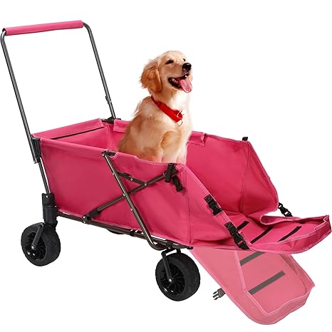 Folding Dog Wagon Cart with Extendable Rear End Heavy Duty, 220L Large Collapsible Utility Cart Dog Stroller with Tailgate for Sports Shopping Pet, Black