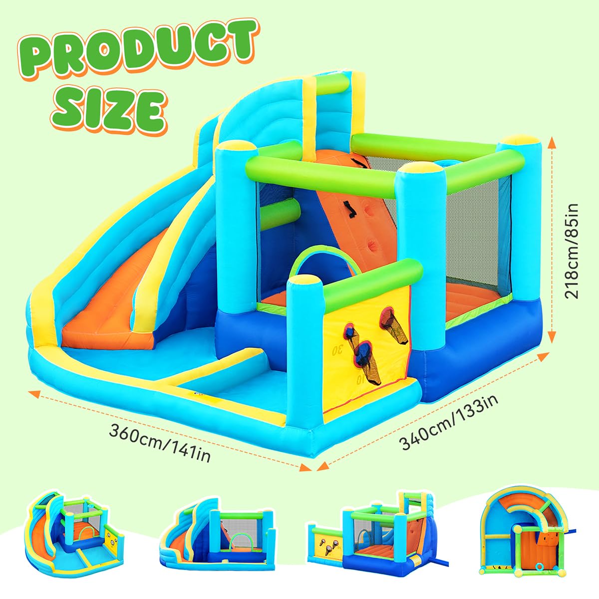 Large Inflatable Bounce House with Water Slide and Climbing Wall