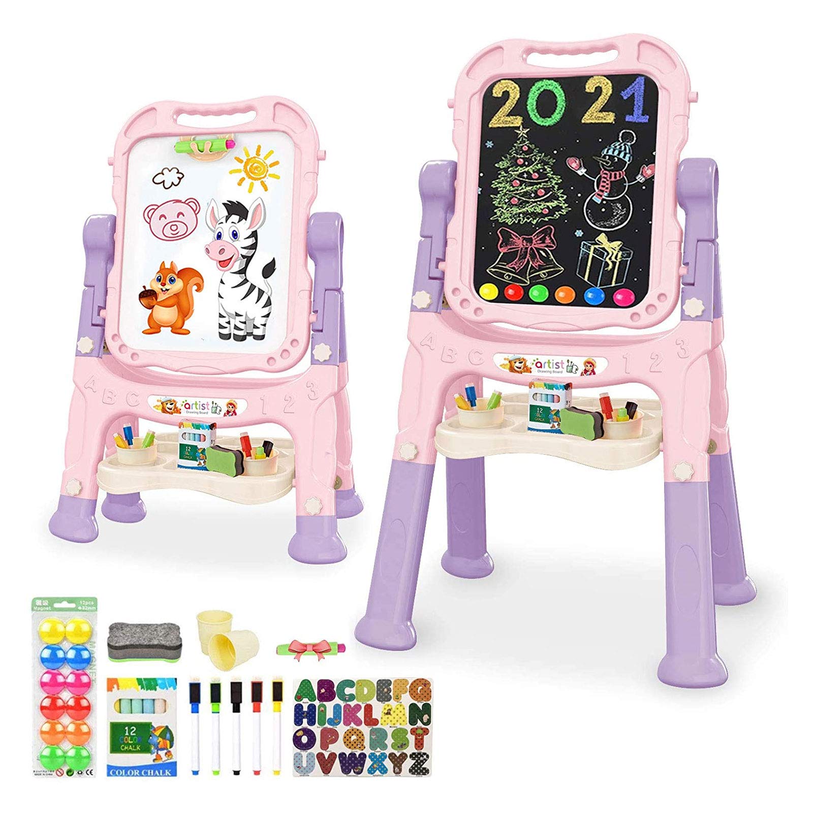 Adjustable Double-Sided Kids Art Easel with Painting Accessories