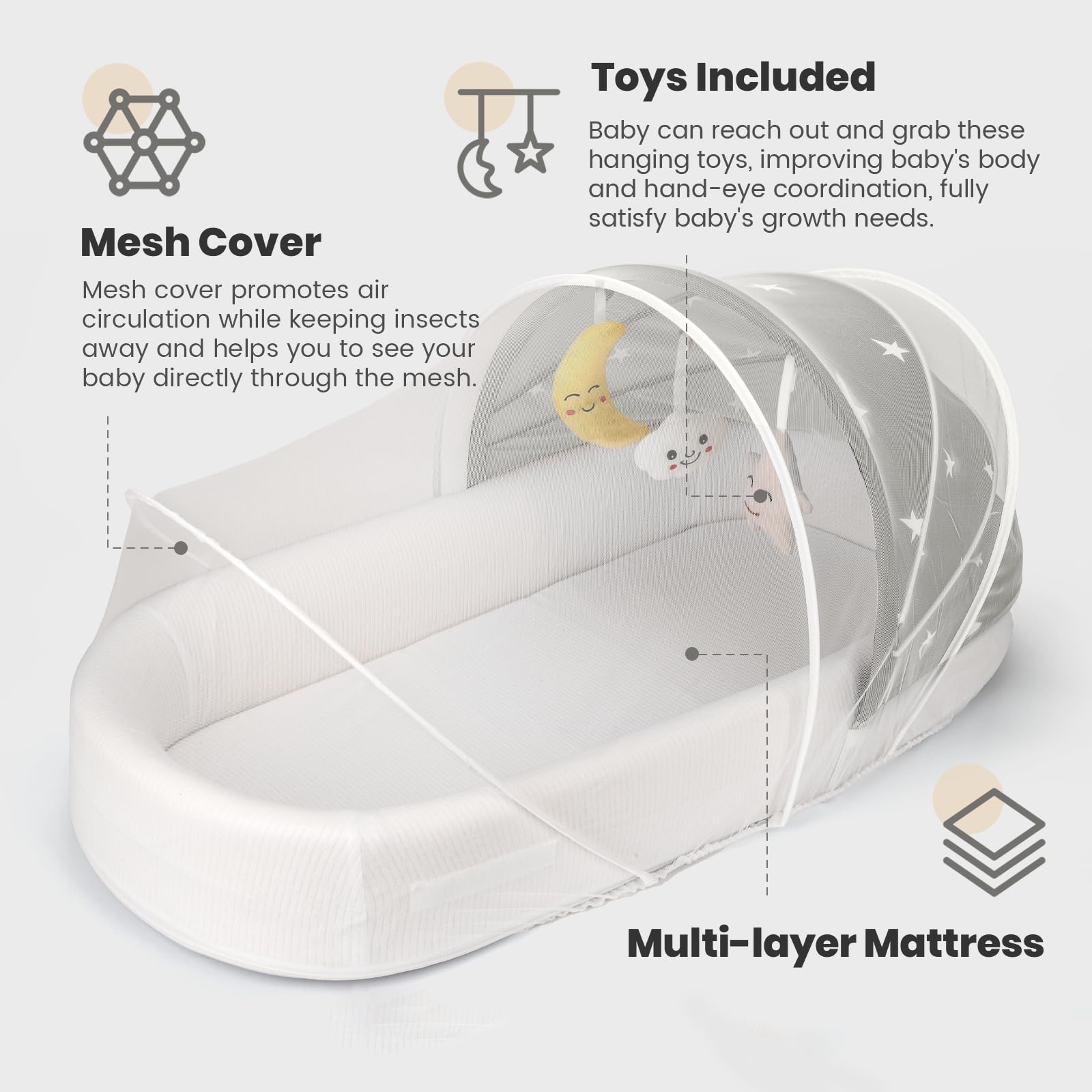 Portable Baby Bassinet Travel Lounger with Mosquito Net