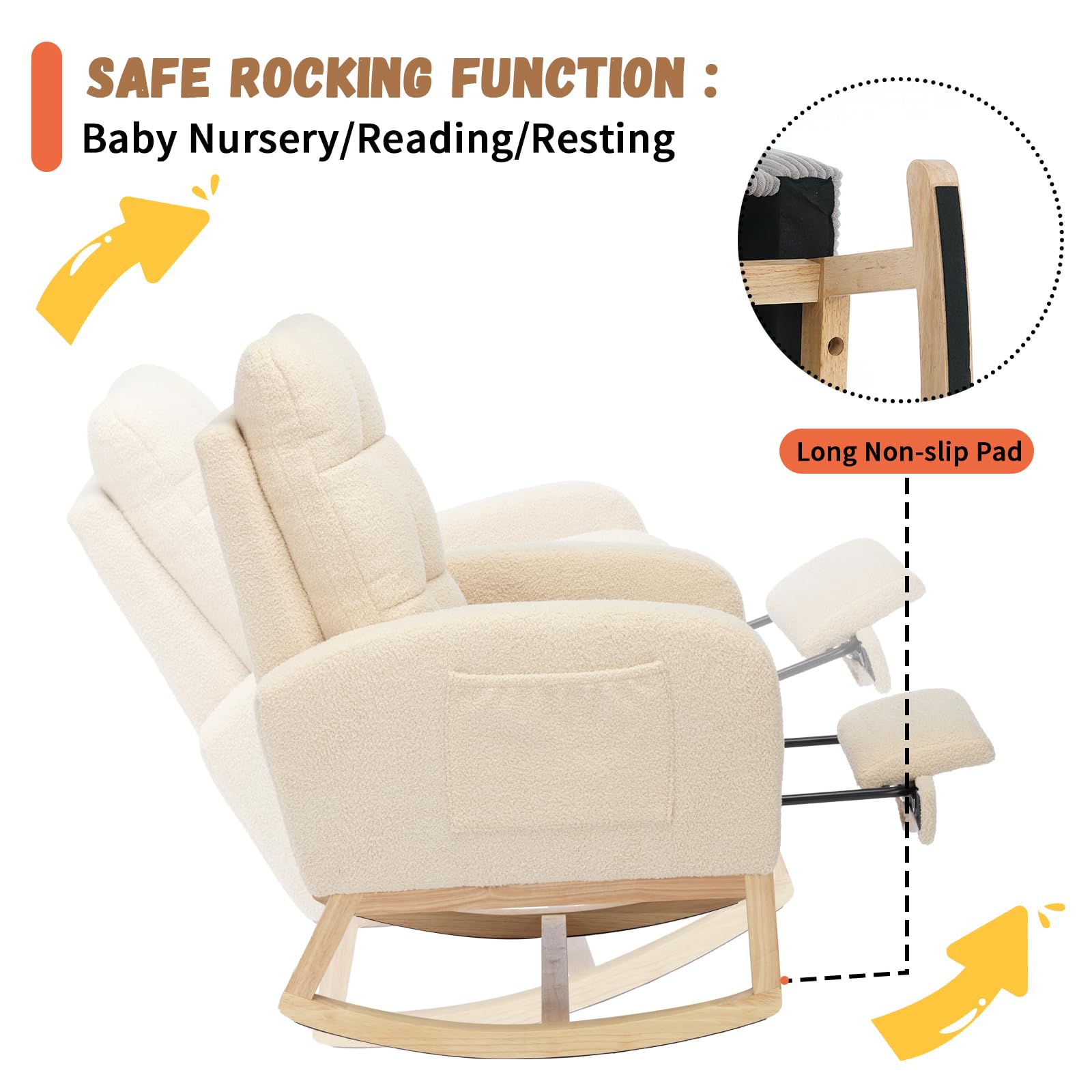 Modern Nursery Rocking Chair with Adjustable Footrest
