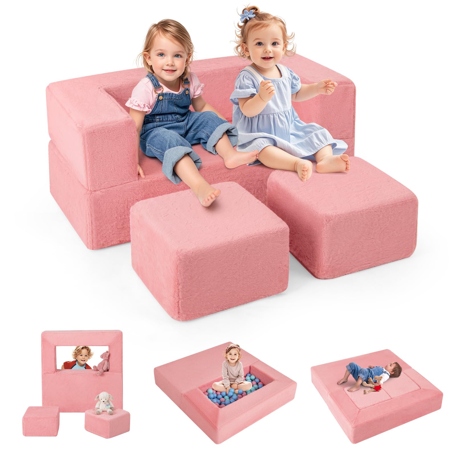 Modular Kids Play Couch, Toddler Sectional Fort Building Sofa for Playroom, Bedroom