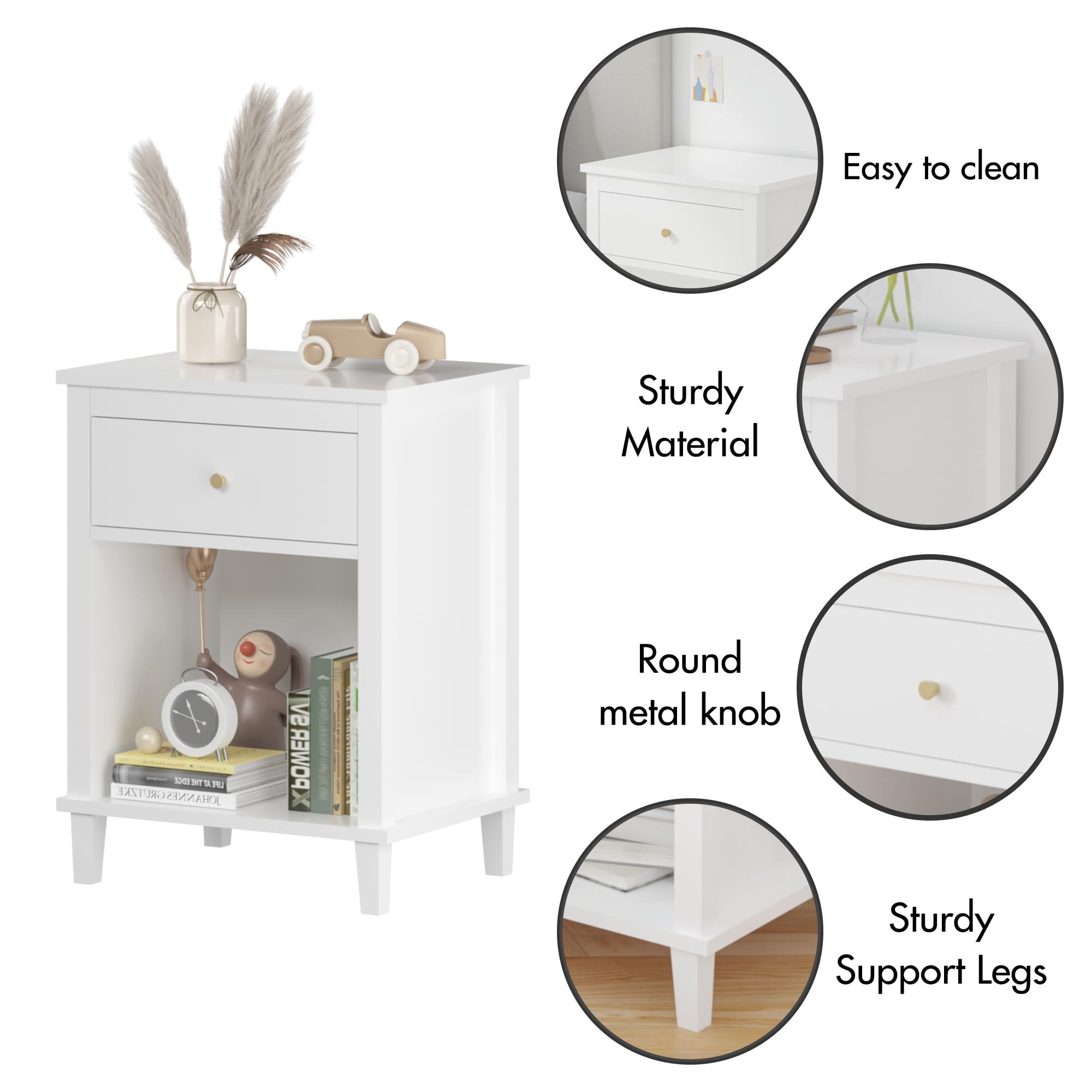 Kids Nightstand with Drawer and Storage Shelf