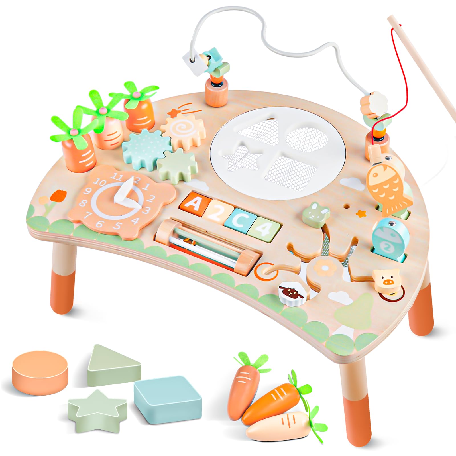 Activity Table for 1+ Year Old, 9-in-1 Montessori Wooden Sensory