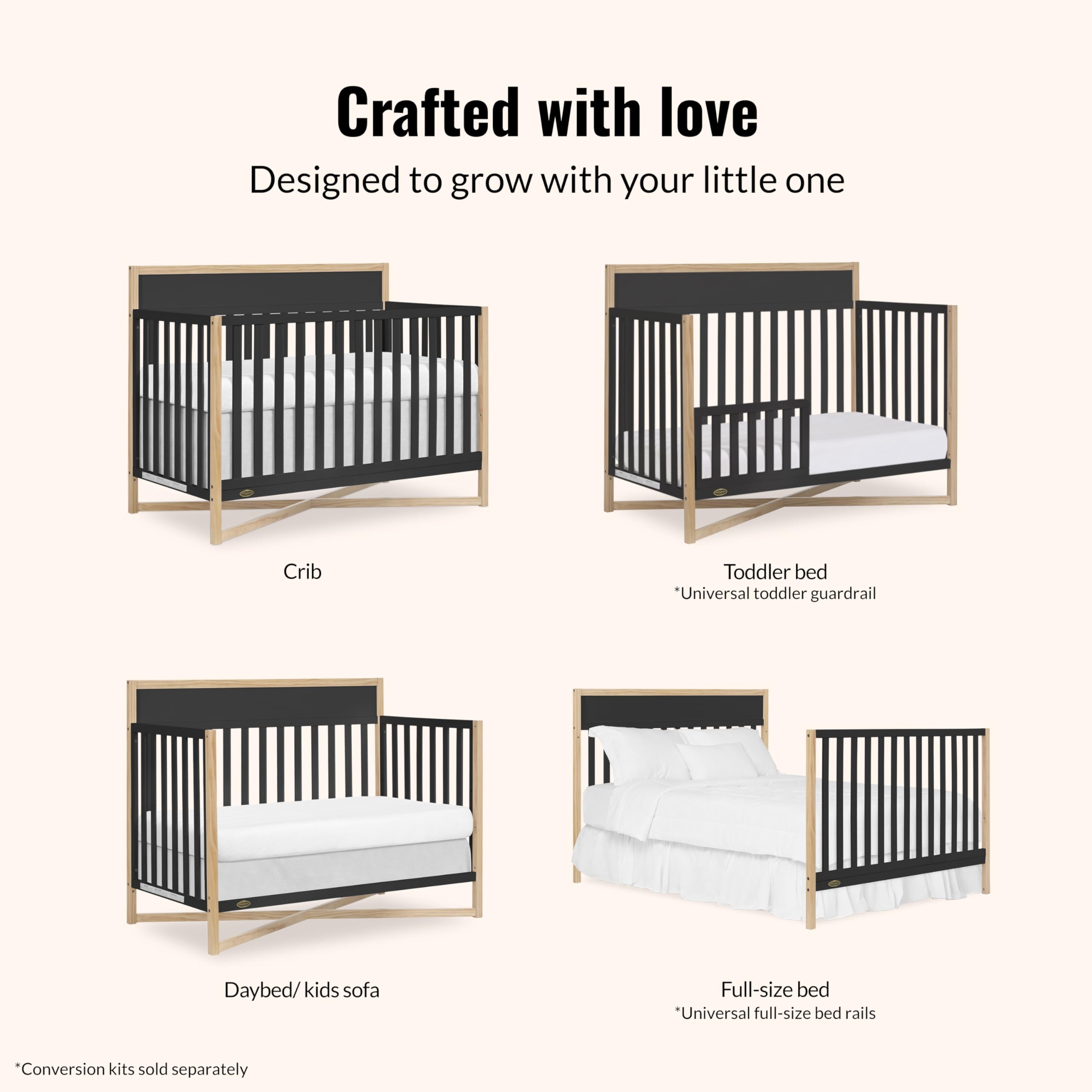 5-in-1 Convertible Full-Size Baby Crib with Adjustable Mattress Heights