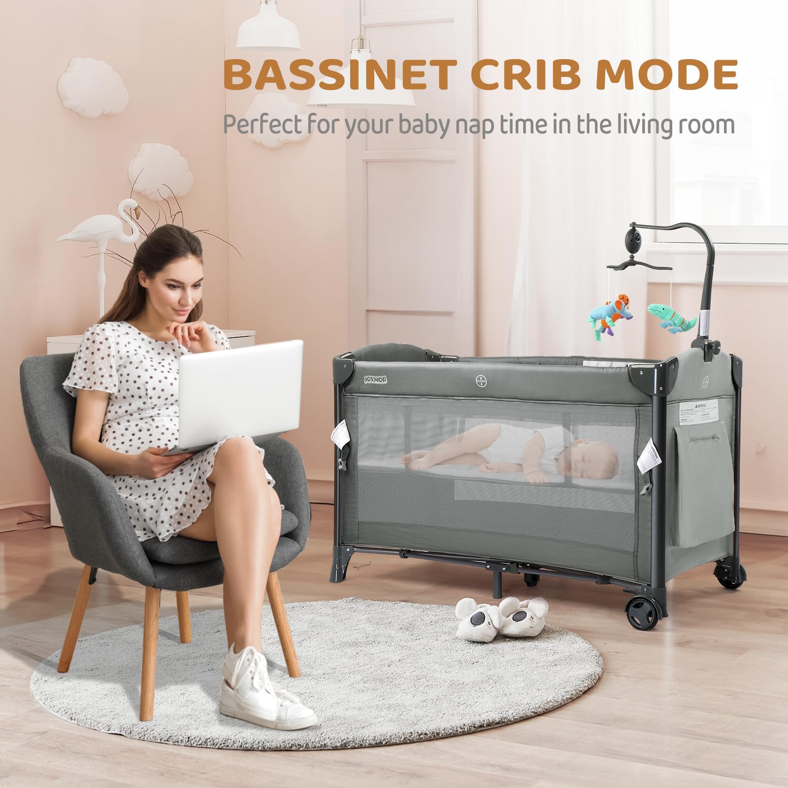 Baby Bedside Bassinet, Baby Bassinet, Pack n Play Convert Playpen