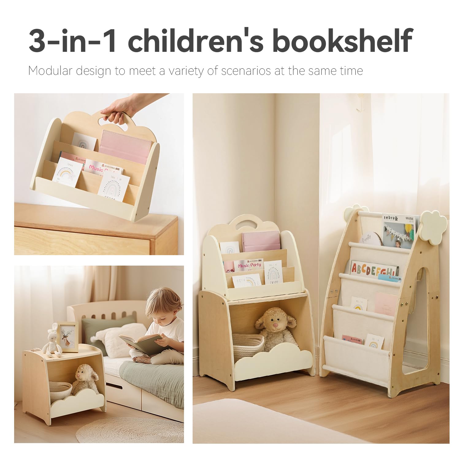 Kids Modular Wooden Bookshelf with Storage Bins