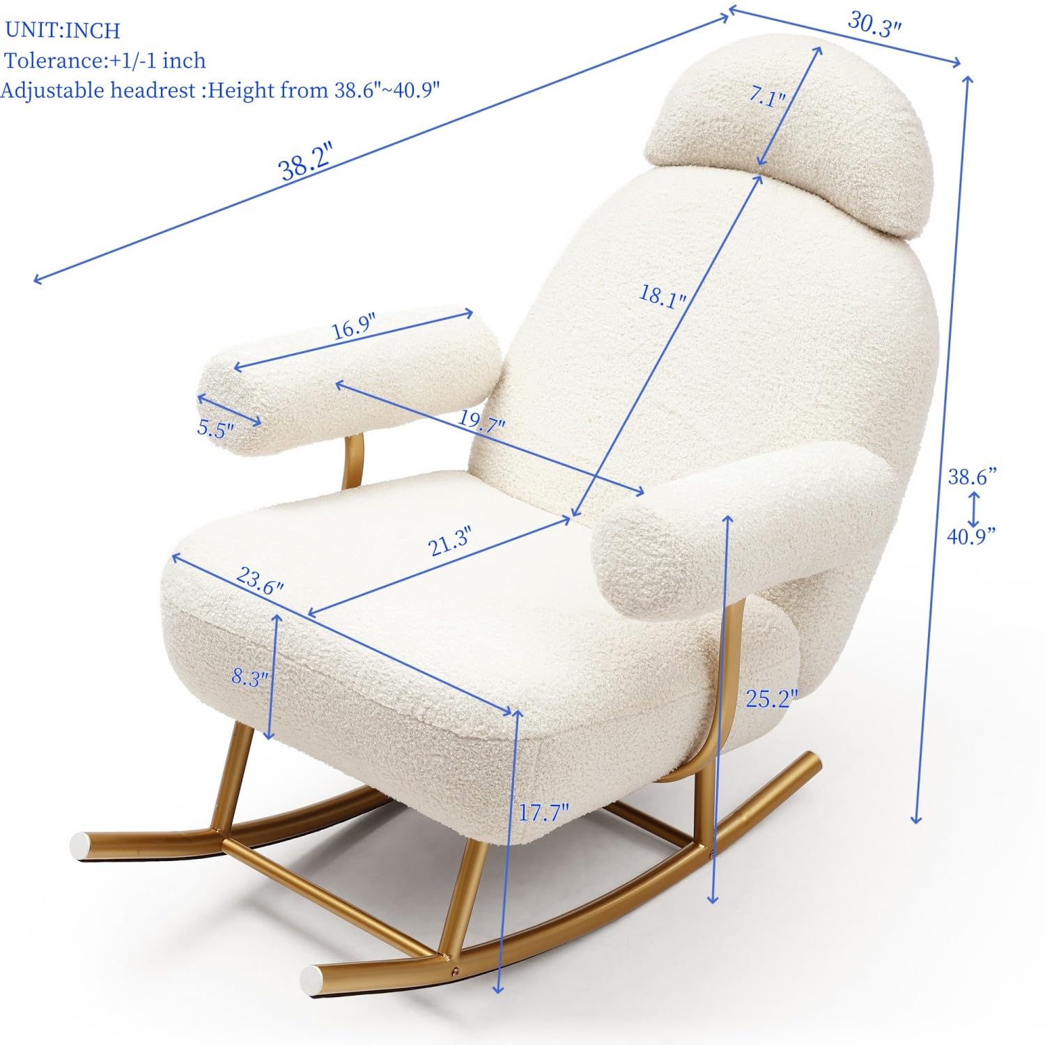 Sherpa Nursery Rocking Chair with Adjustable Headrest