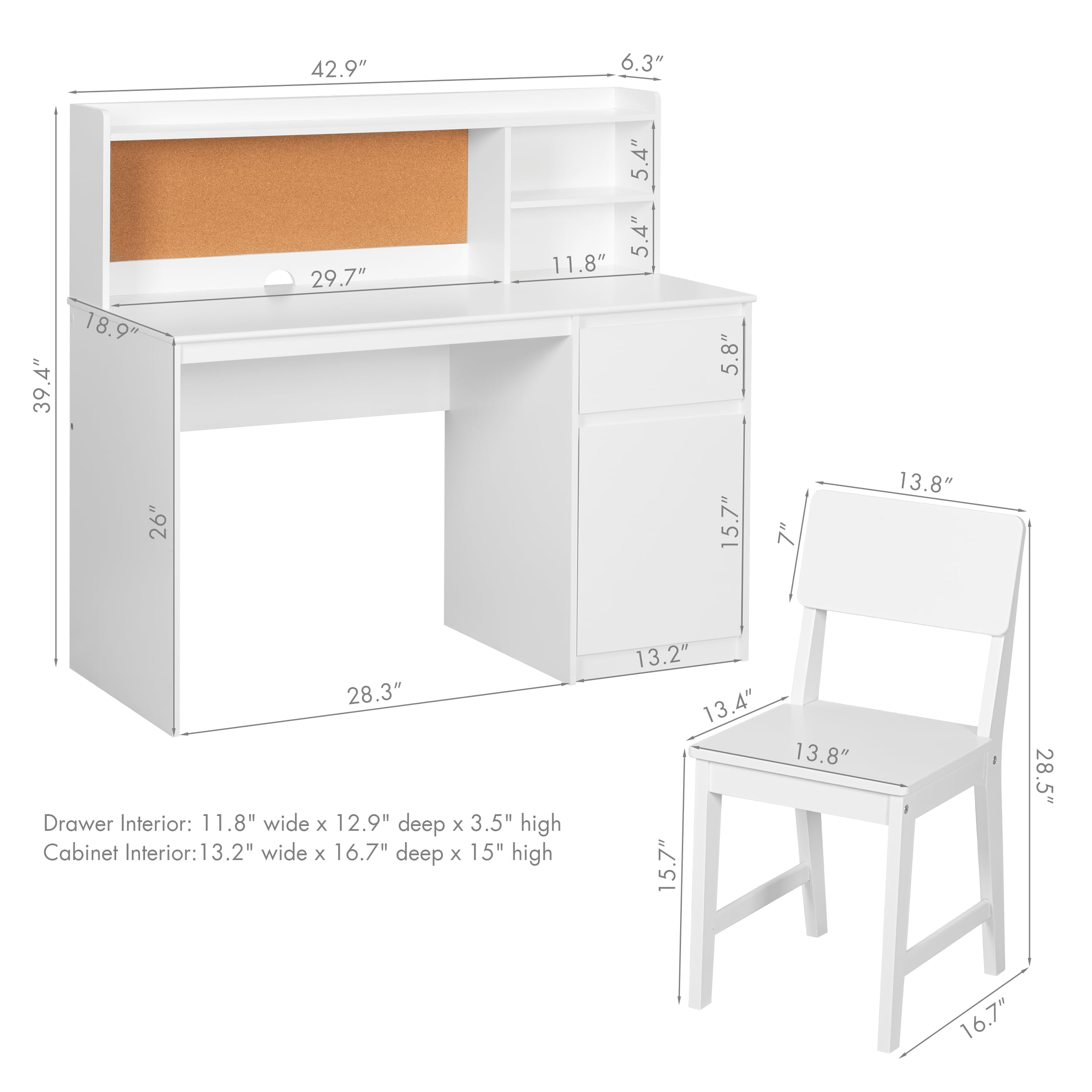 Kids Study Desk with Chair Set with Hutch and Storage
