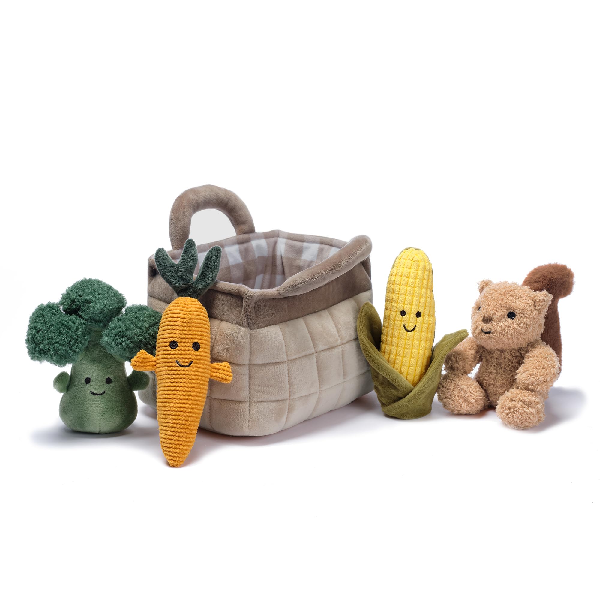Plush Veggie Basket Play Set with Interactive Stuffed Vegetable Toys