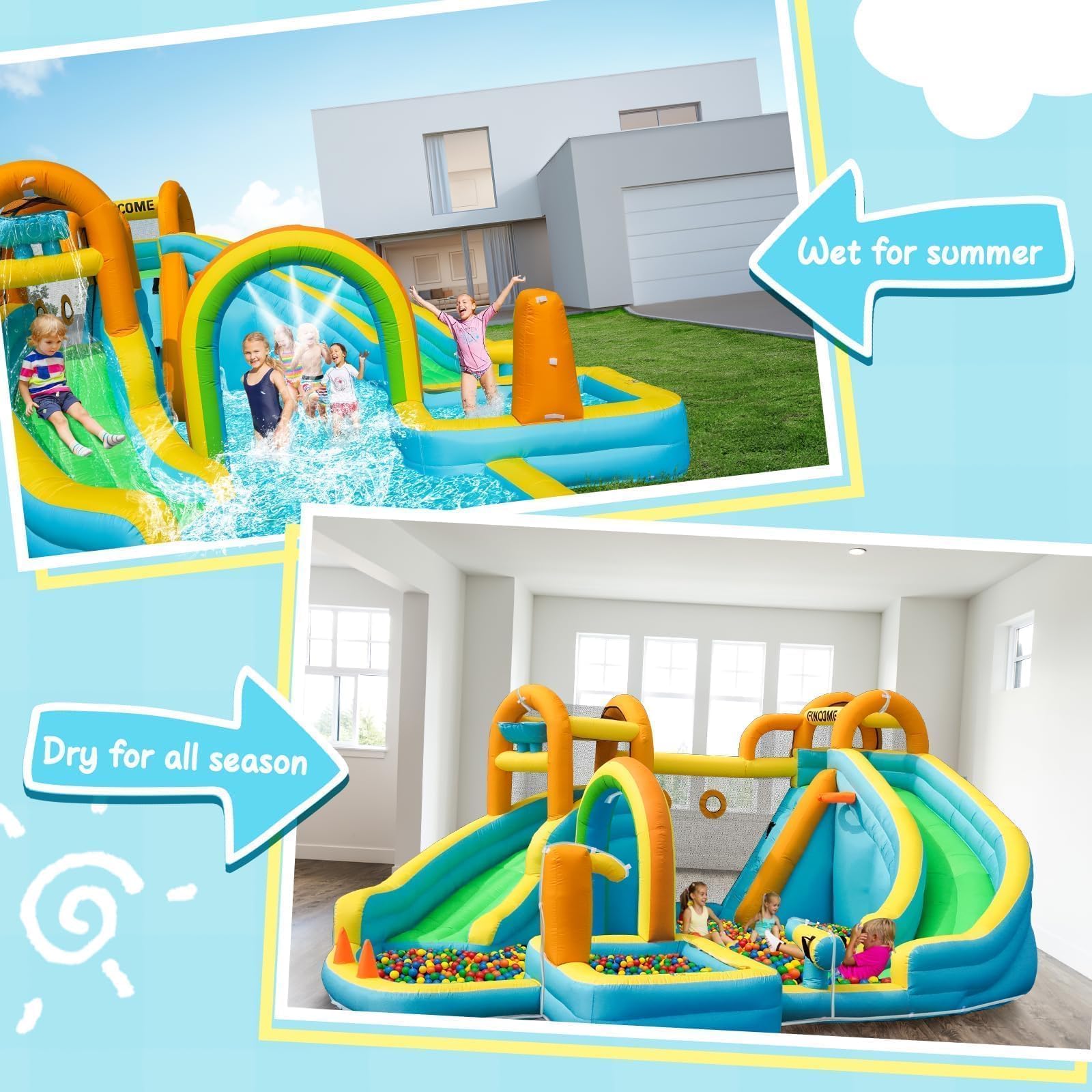 Inflatable Water Slide Bounce House with Dual Slides